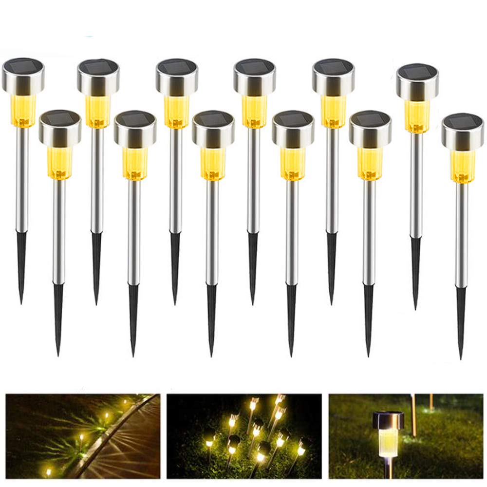 ELEOPTION Solar Powered Outdoor Lights - Waterproof Stainless Steel LED Landscape Path Lights for Garden, Walkway, Patio, Yard & Lawn (Warm White) | Energy-Efficient Solar Garden Lighting for Pathways & Outdoor Decor