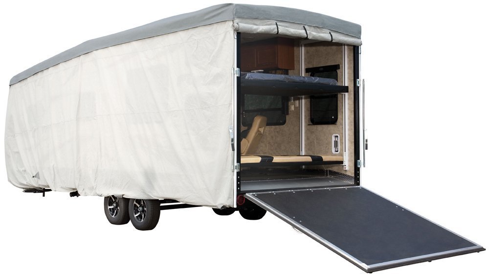 **Eevelle Expedition Toy Hauler Trailer RV Cover - Waterproof, Marine-Grade, Breathable, UV-Resistant, Heavy-Duty - Fits 33' to 36' Trailers (Gray) - Ideal for Outdoor Storage, Travel, and Weather Protection**
