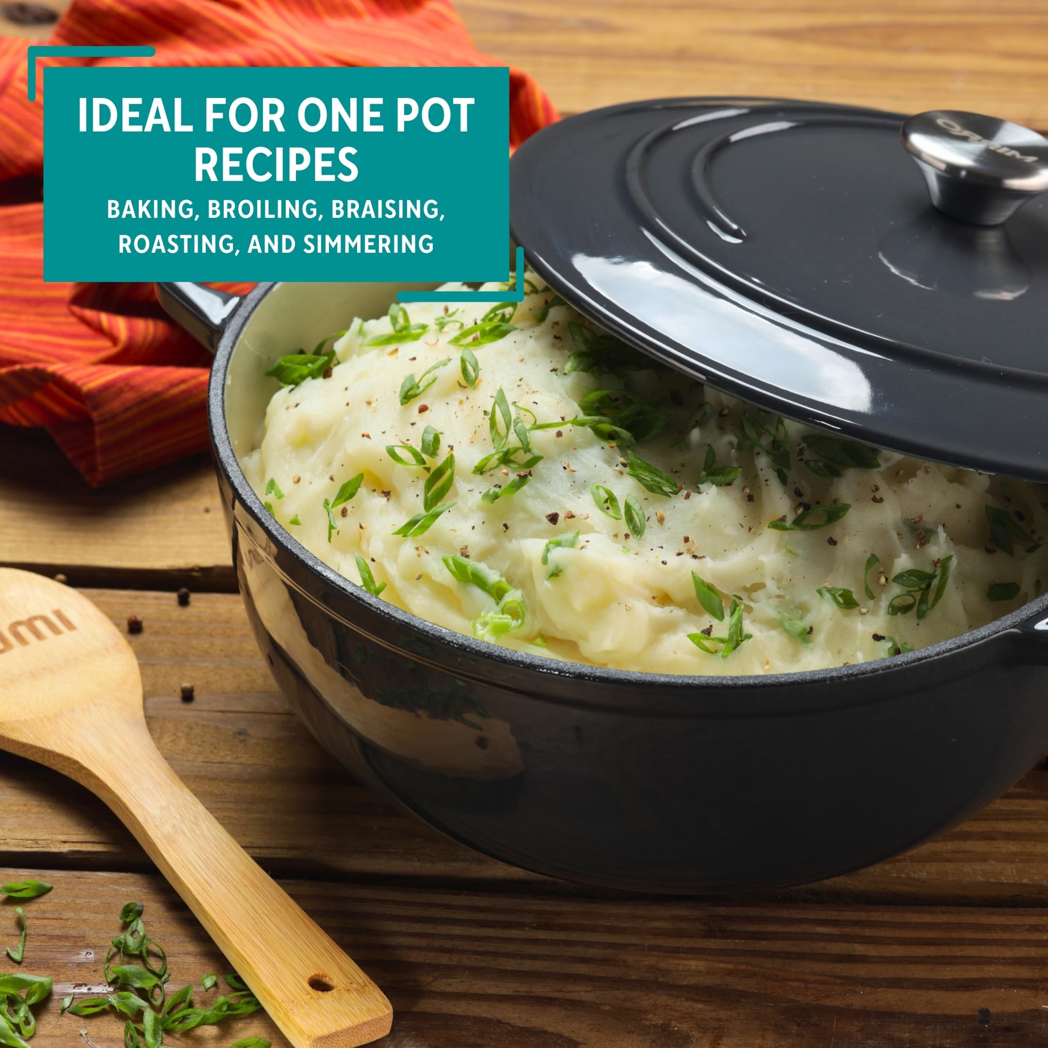 MIRRO 4.8 Quart Enameled Cast Iron Dutch Oven - Gray - Perfect for Baking, Braising, Roasting & Slow Cooking Soups, Stews & Bread