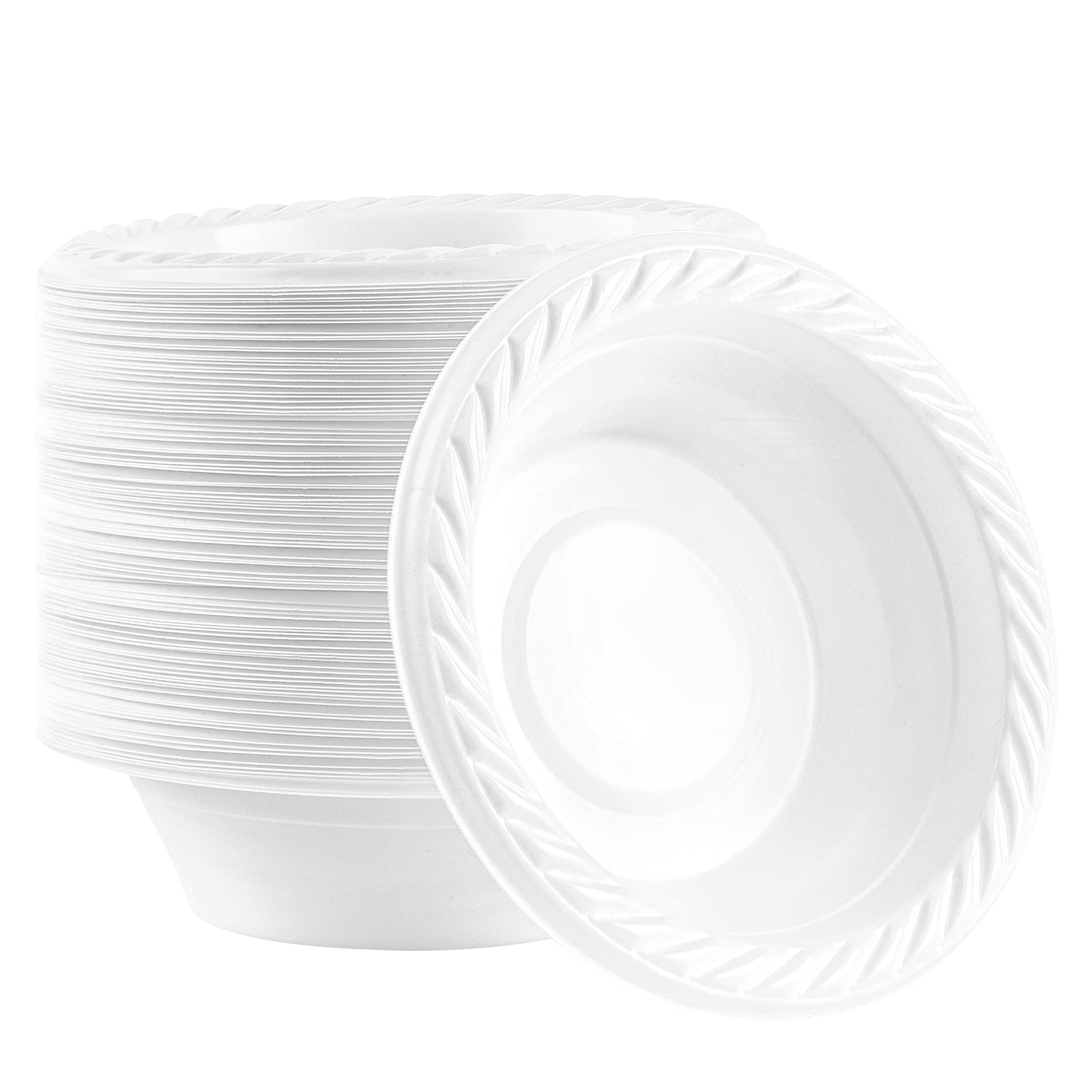 PLASTICPRO 5 oz Round Plastic Dessert Bowls - Microwave & Freezer Safe, Disposable White Dinnerware (100 Pack) - Perfect for Parties, Picnics & Catering Events