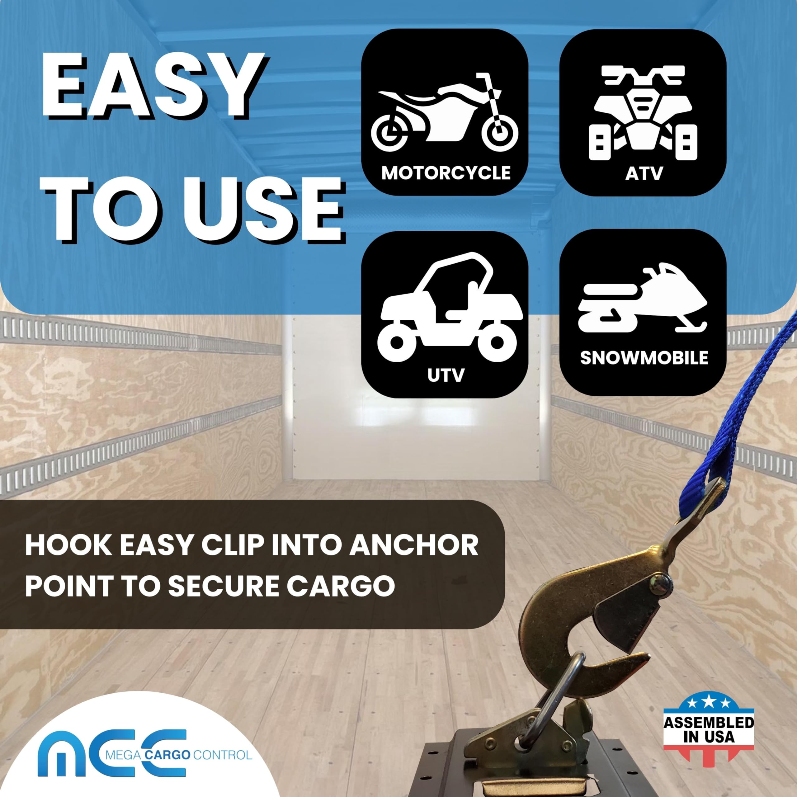 2 Inch x 10 Foot Heavy Duty Car Ratchet Straps with Twisted Snap Hooks - 3,333 lbs Break Strength, Blue Tie Down Straps for Flatbed Trailers, Trucks & Motorcycle Transport (6-Pack) - Secure Your Cargo for Road Trips & Hauling