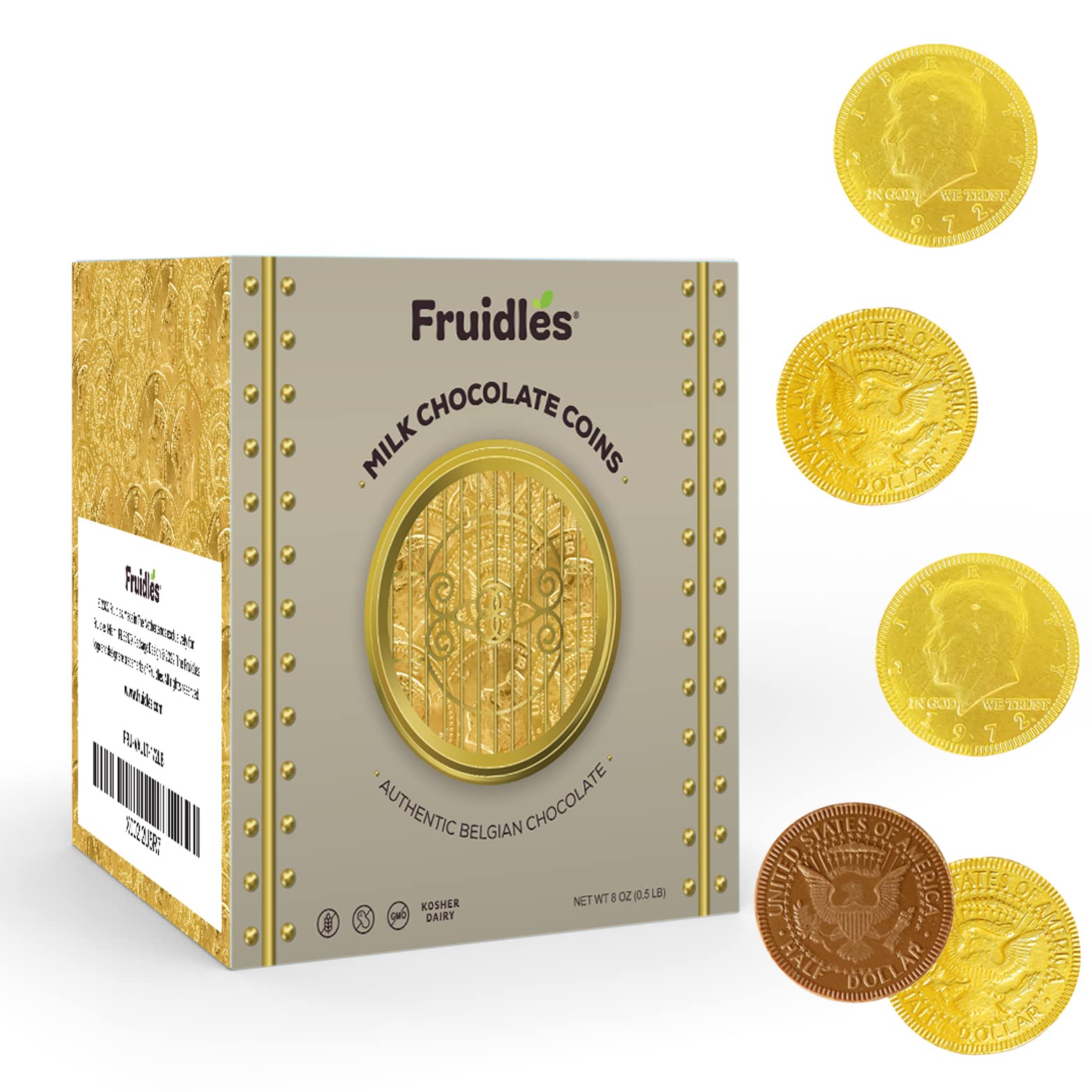 Fruidles Milk Chocolate Coins - Gold Foil Wrapped Nut-Free Chocolate Coins - Bulk 40-Pack - Perfect for Birthday Parties, Halloween Treats & Christmas Stocking Stuffers