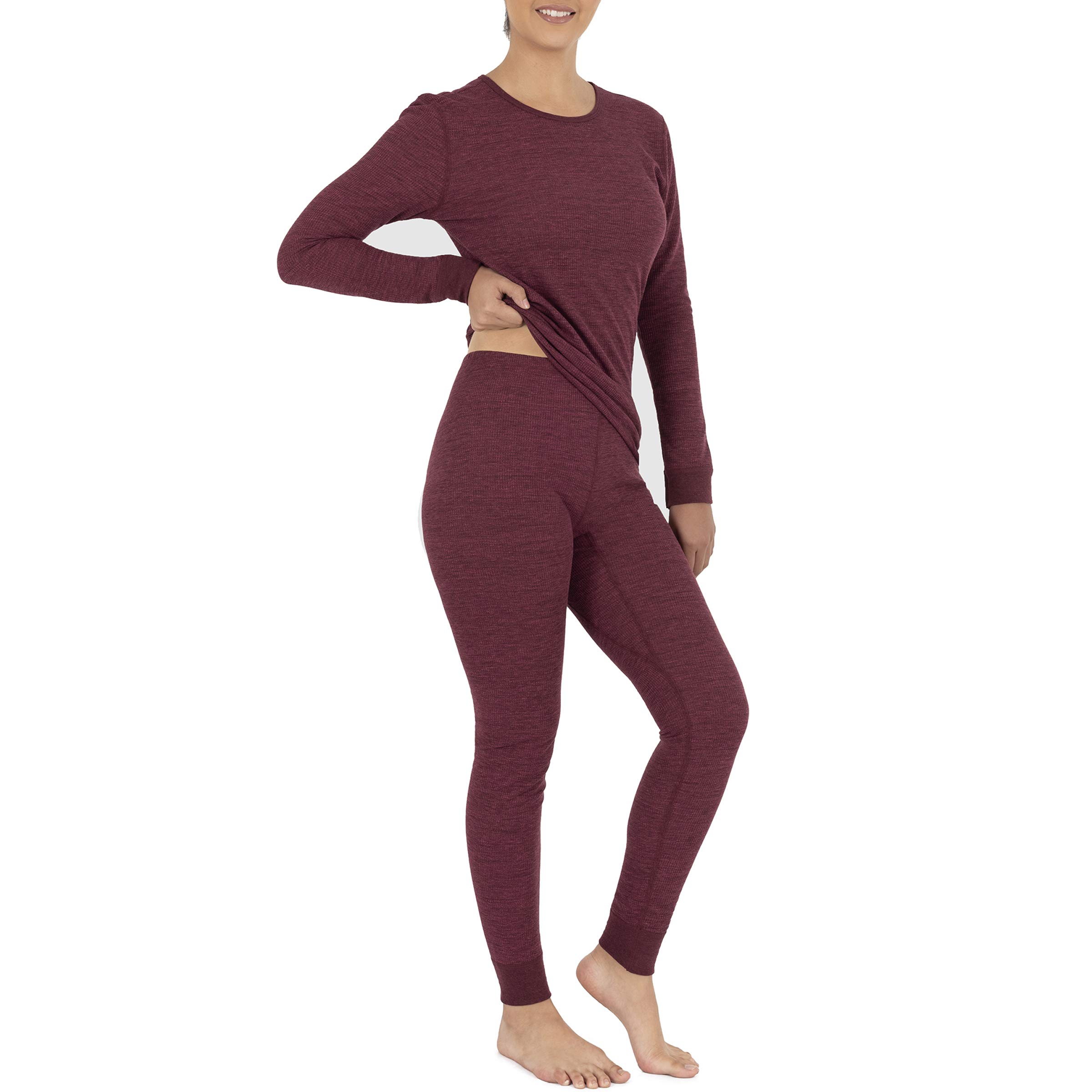 Fruit of the Loom Women's Micro Waffle Premium Thermal Set - Soft & Warm Long Sleeve Shirt & Pants for Winter, Cold Weather & Layering Outfits