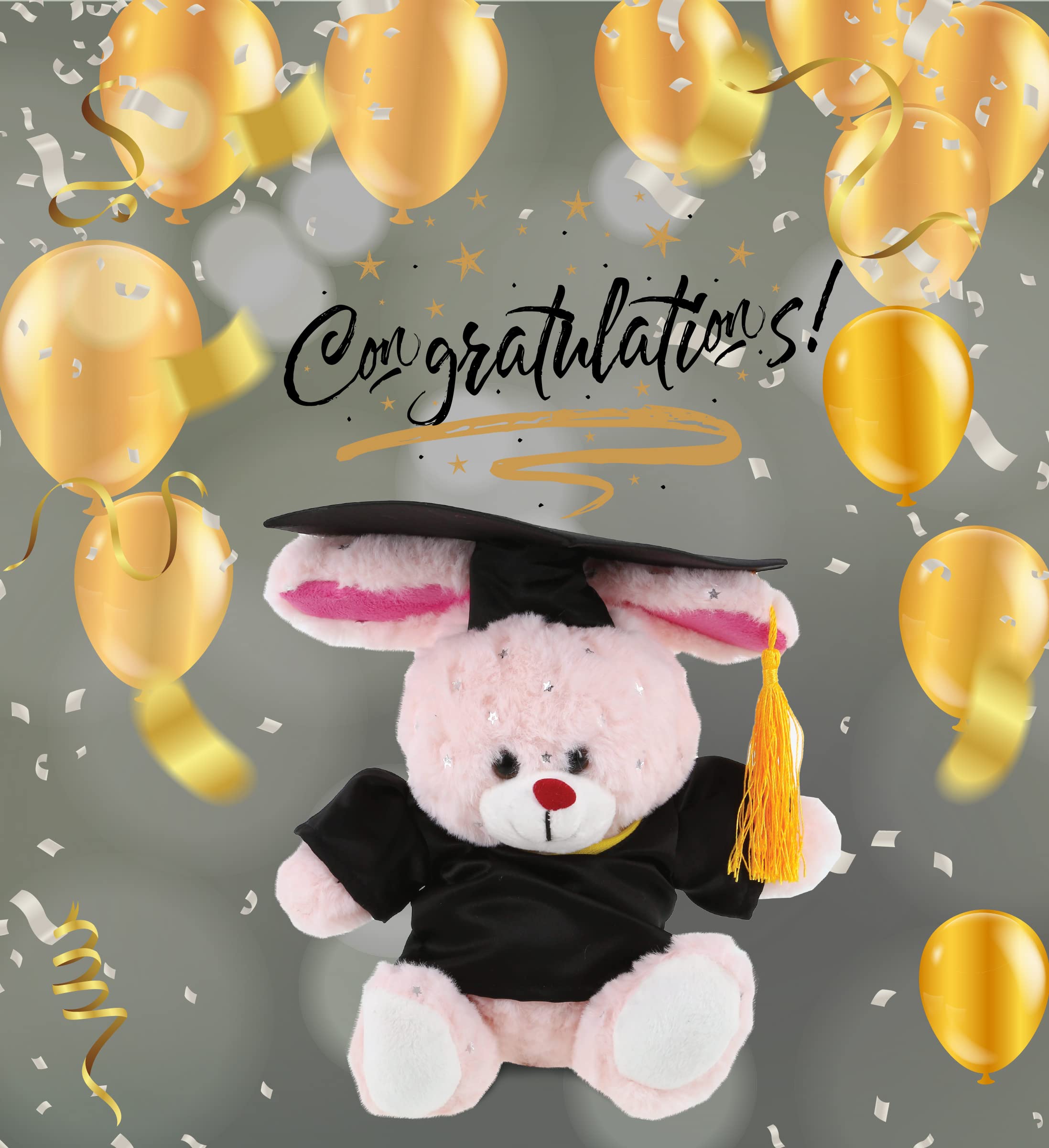 Rose Gold Bunny Graduation Plush Toy - 8 Inch Super Soft Stuffed Animal with Gown & Cap - Personalized Graduation Gift for Kids & Students - Perfect for Graduation Parties, School Celebrations & Gift Giving