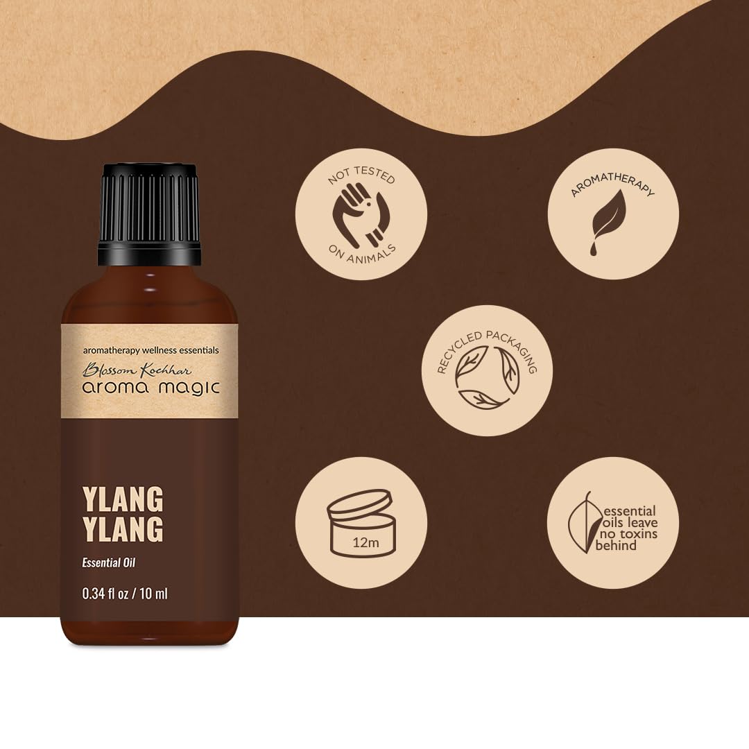 Aroma Magic Ylang Ylang Essential Oil - 100% Pure Natural for Aromatherapy, Diffuser, Massage, Hair & Skin Care | 0.67 Fl Oz/20ml | Relaxation, Stress Relief & Mood Booster | Perfect for Spa, Yoga & Home Use