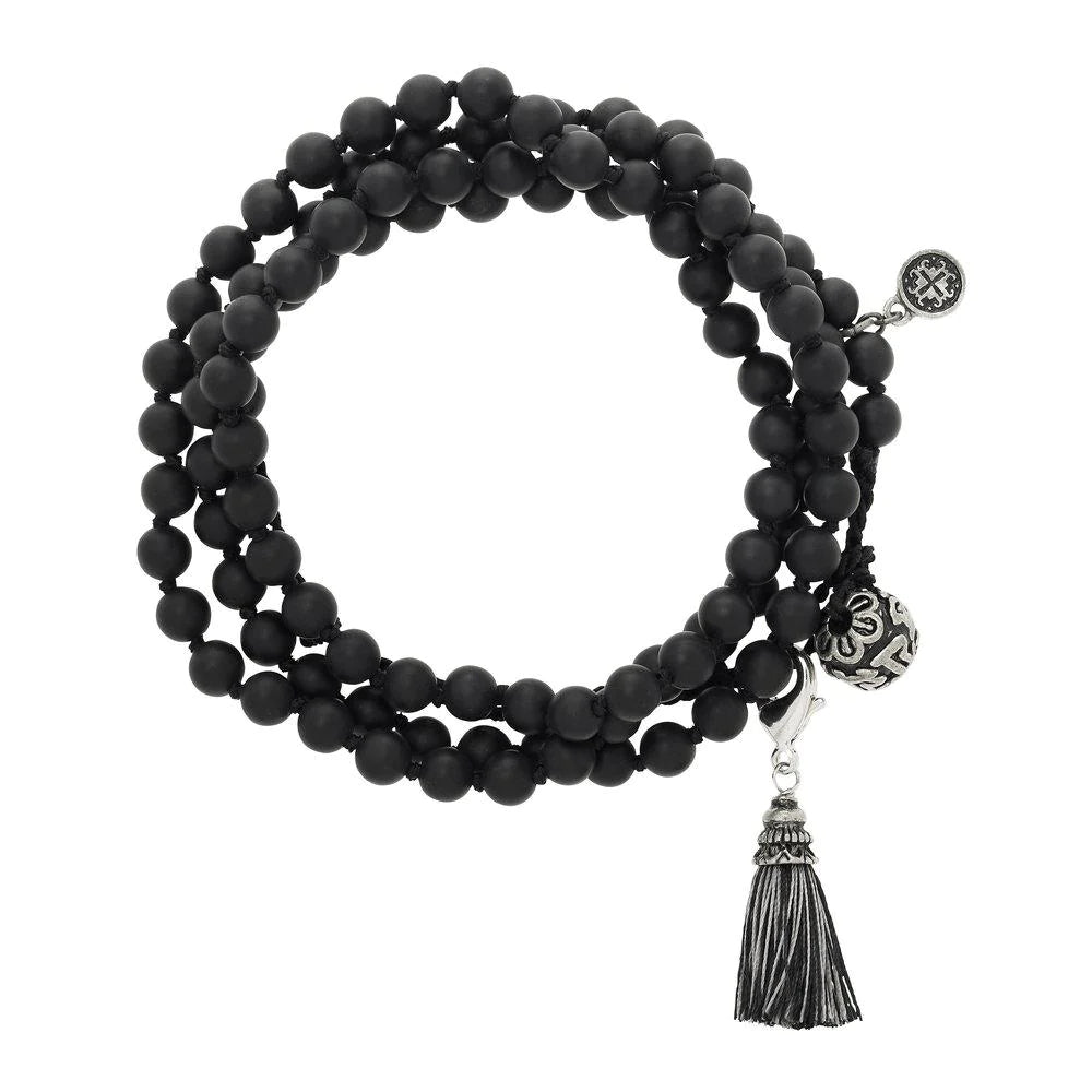 Black Agate Gemstone Knotted Wrap Mala - Handmade Meditation Beads for Yoga, Mindfulness & Spiritual Healing