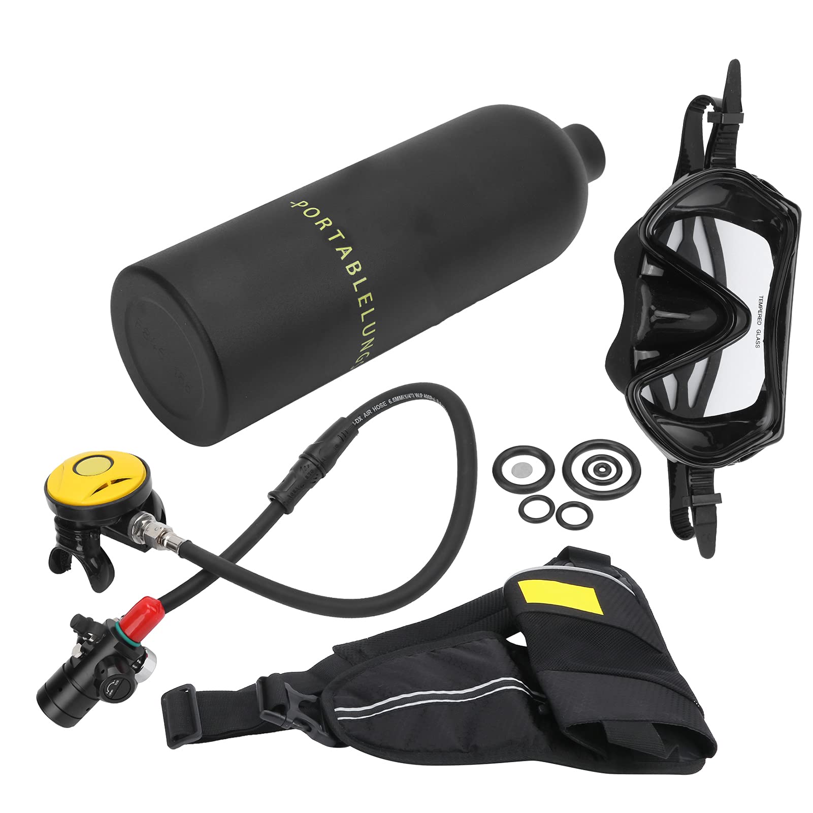 Jopwkuin 1L Oxygen Tank Diving Set - Luminous Waterproof Pressure Gauge with Silicone Mouthpiece & Master Valve Control Switch | Scuba Diving, Snorkeling & Underwater Exploration Gear