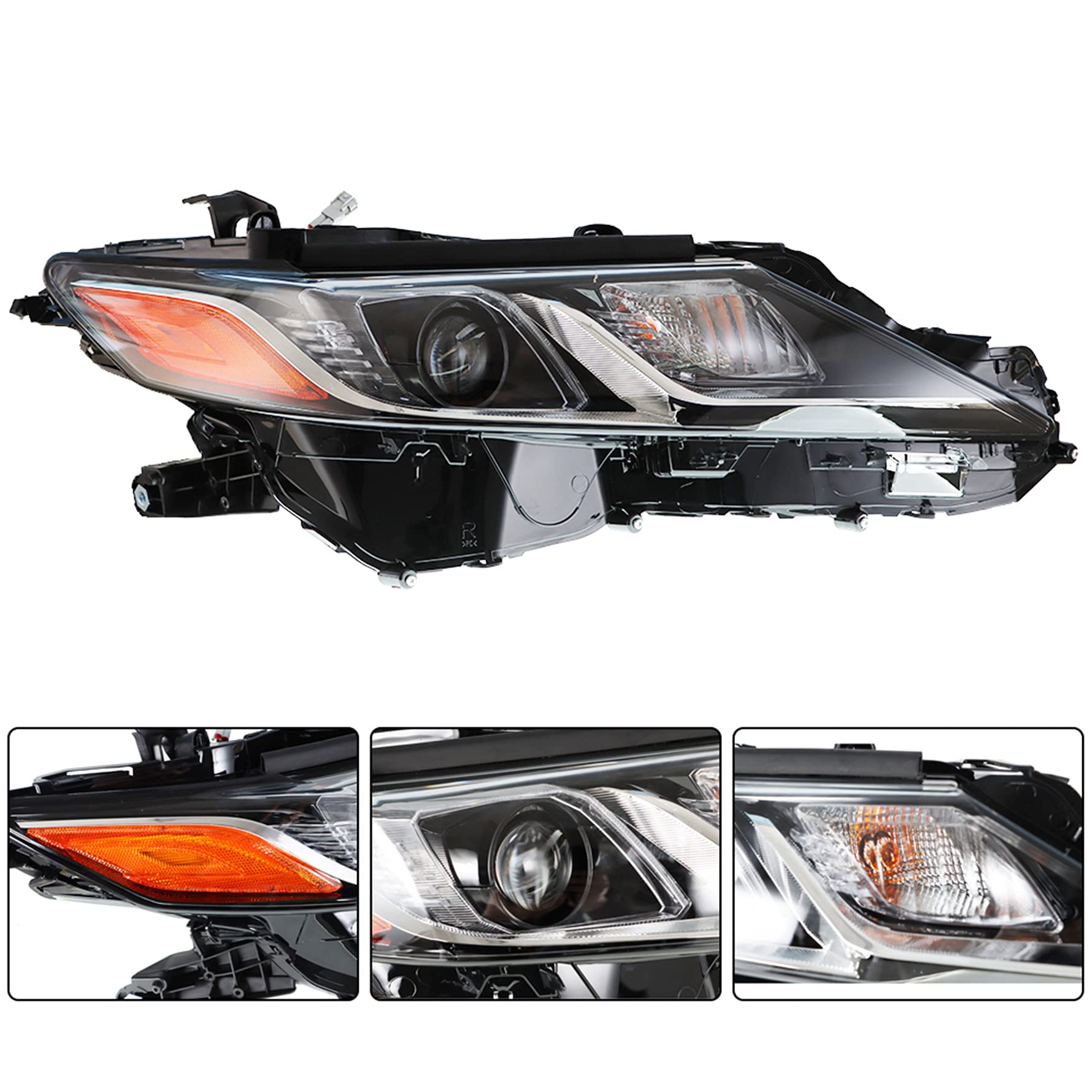 Munirater 81110-06C40 TO2503255 Black Right Front LED Projector Headlight Assembly - Replacement for 2018-2019 Toyota Camry L/LE/SE Models | Perfect for Night Driving & Enhanced Visibility