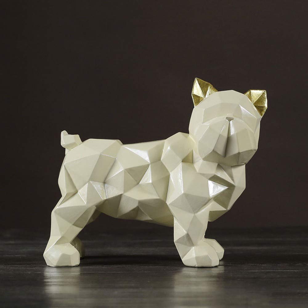 White Abstract Geometric Resin Dog Statue - Modern Animal Sculpture for Home Decor, Bookshelf, Living Room & Bedroom | Handcrafted Collectible Figurine for Art Lovers & Interior Design