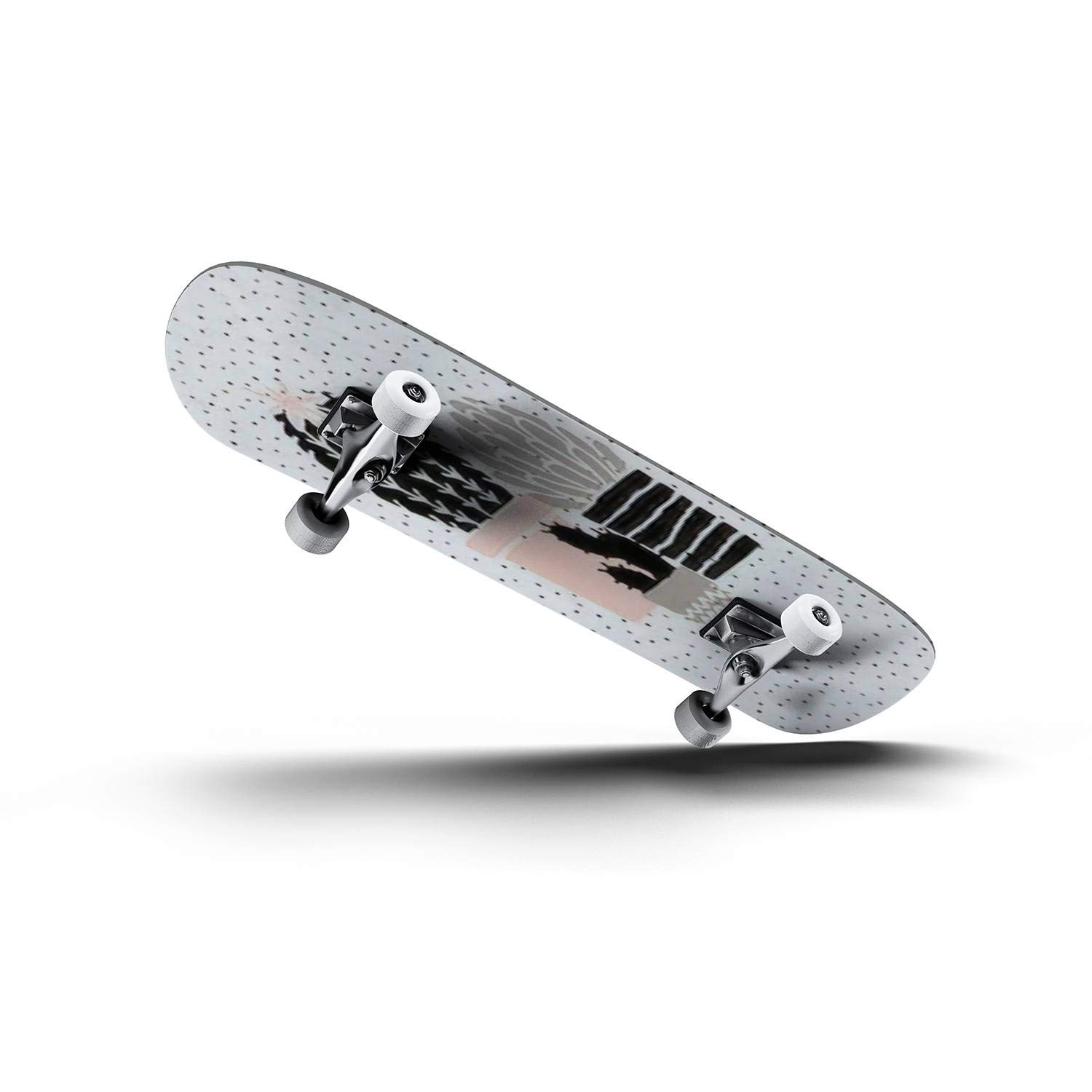 Hand-Drawn Cactus Skateboard - Black, White, Taupe & Pastel Pink Classic Concave Deck | Longboard for Beginners & Pros | Extreme Sports Gear | Cool Teen Gifts | Perfect for Street Skating, Commuting & Skatepark Tricks
