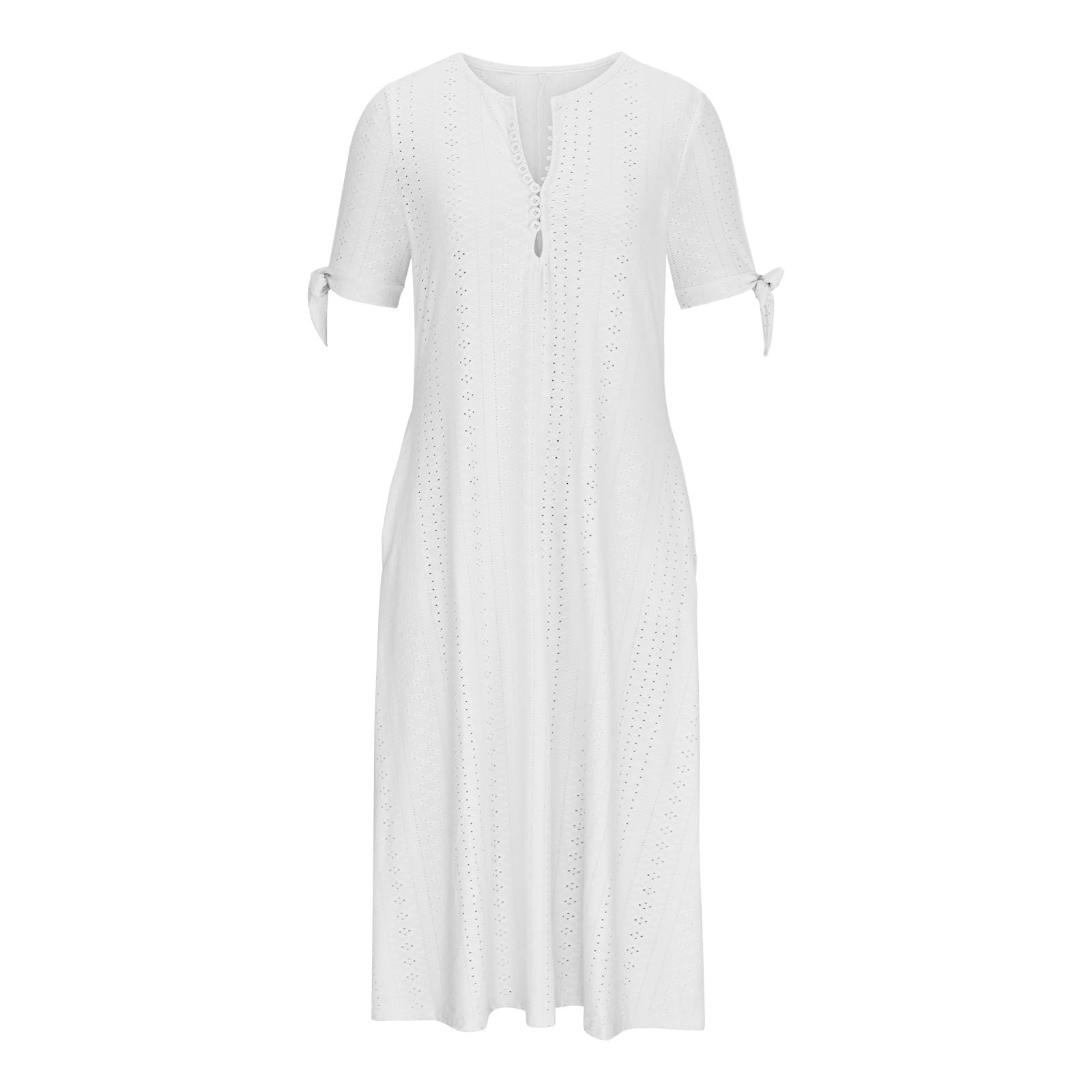 Elegant Women's Wedding Guest Dress 2023 - Short Sleeve V-Neck Lace Crochet Midi Dress with Cutout Details | Perfect for Cocktail Parties, Bridal Showers & Summer Weddings