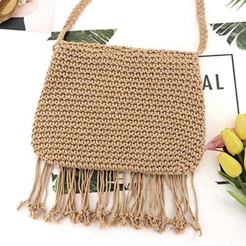 Van Caro Handwoven Cotton Straw Shoulder Bag - Crochet Tassel Bohemian Beach Purse for Women | Perfect for Summer Vacations, Beach Trips & Boho Fashion Accessories