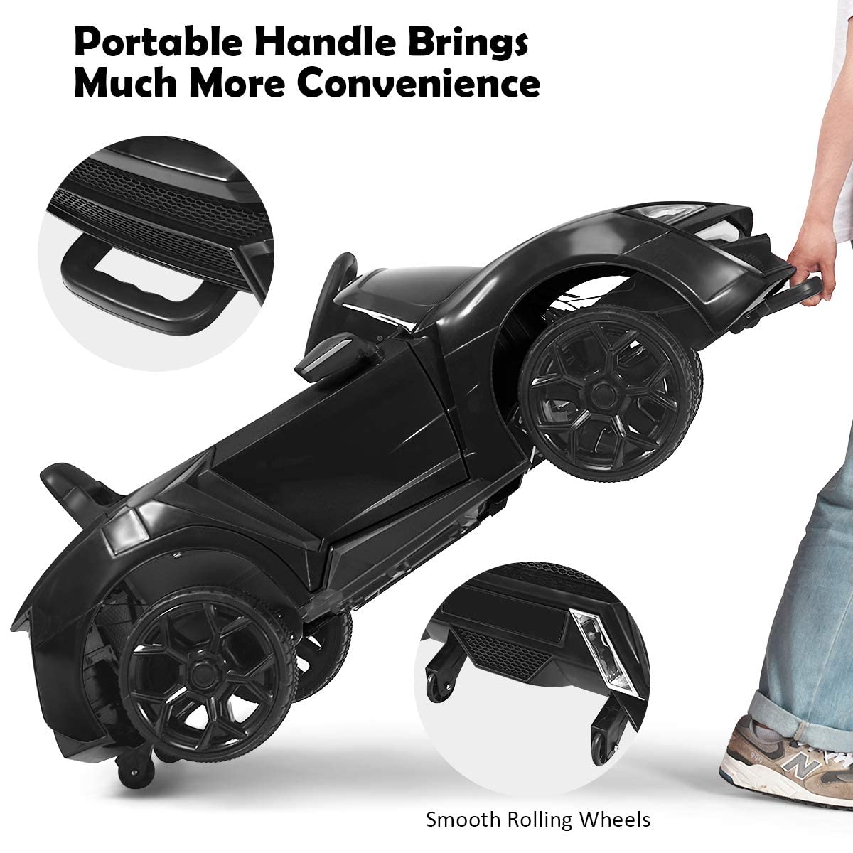 OLAKIDS 12V Battery Powered Kids Ride on Car with Parental Remote Control - Electric Toy Vehicle for Toddlers with Spring Suspension, 4 Wheels, Music, Horn, LED Lights, 3 Speed Settings, USB & TF Port (Black) - Perfect for Indoor & Outdoor Play, Birthday Gifts, and Family Fun Activities