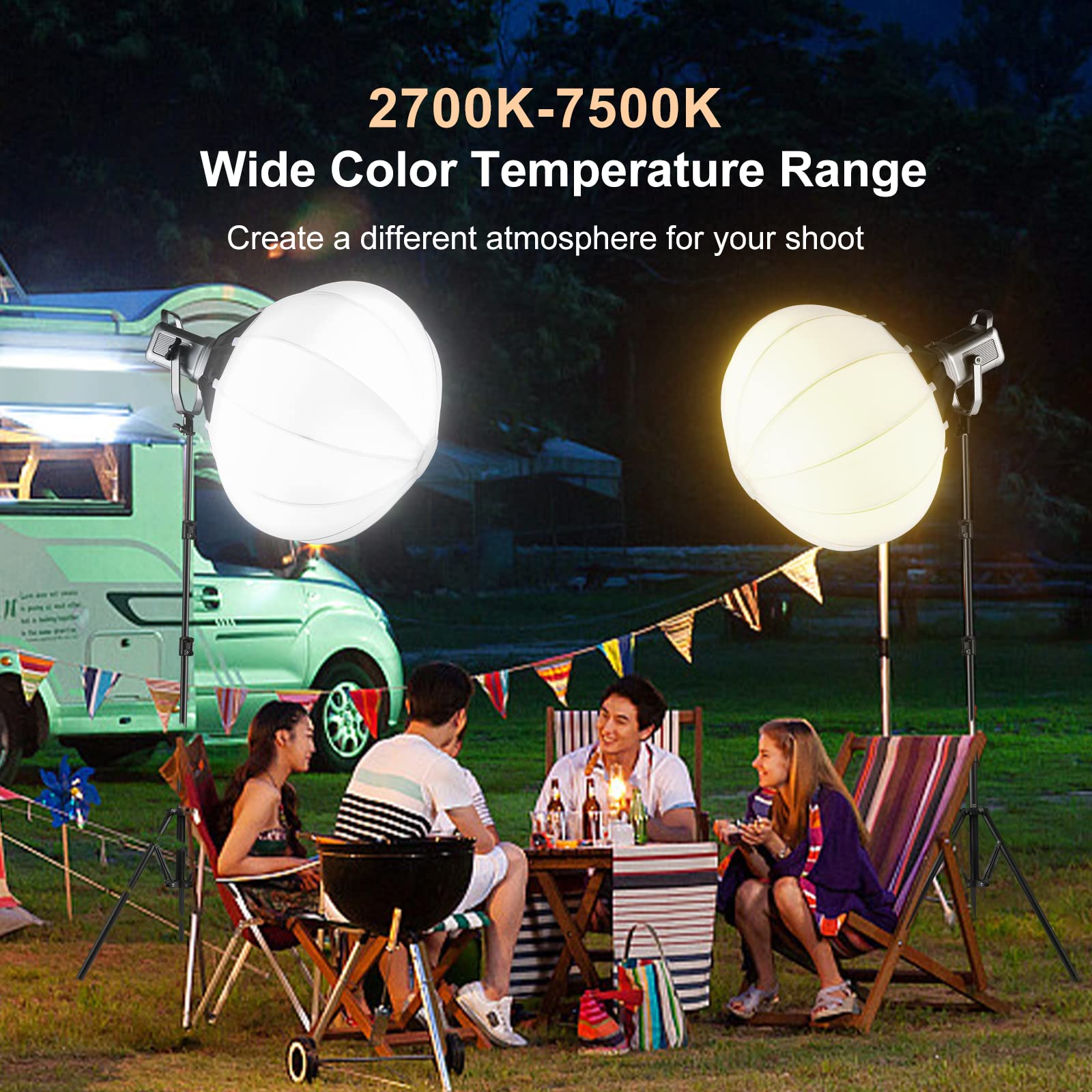 GVM 150W Bi-Color LED Video Light Kit with Bluetooth Control - 2700K-7500K Adjustable Temperature, CRI 97+ Studio Lighting for Photography, YouTube Videos & Live Streaming - Includes Lantern Softbox & Light Stand - Perfect for Home Studio, Content Creation & Product Photography