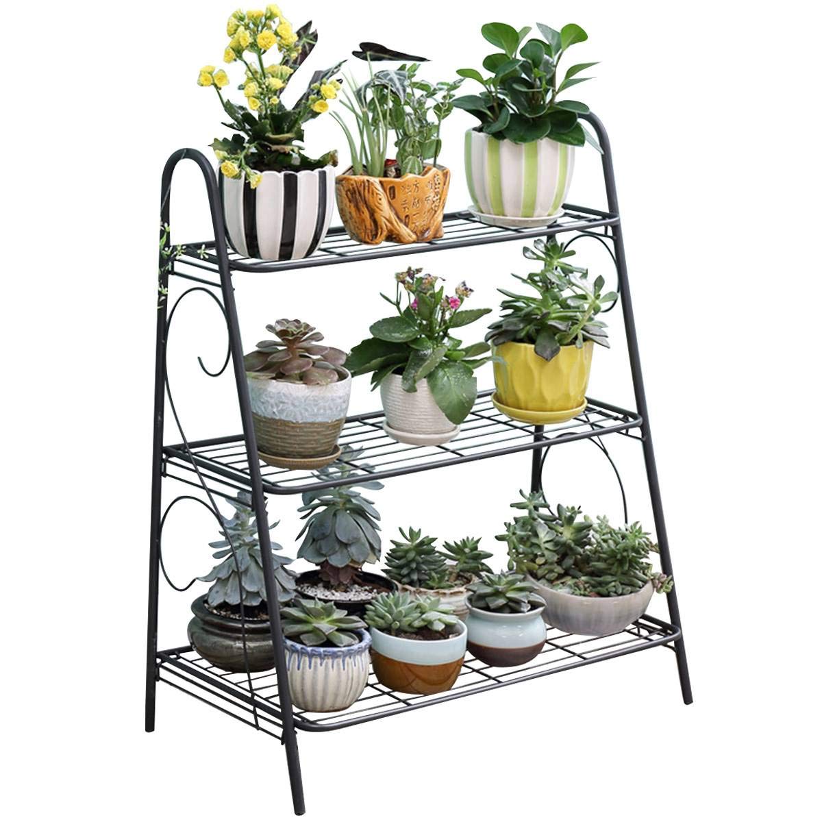 3-Tier Black Metal Plant Stand for Indoor & Outdoor - Home Decor