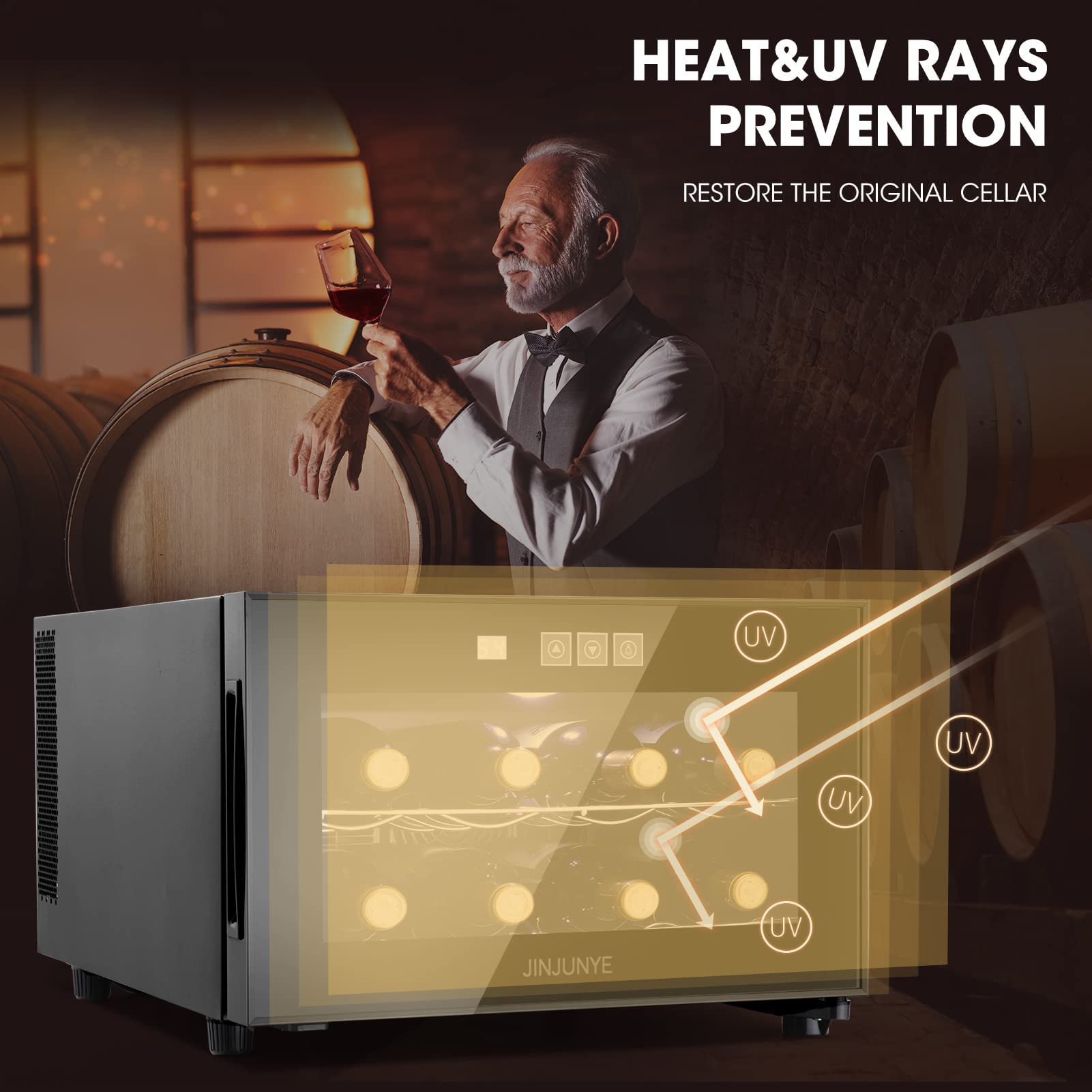8 Bottle Wine Cooler Refrigerator - Countertop Wine Fridge with Digital Temperature Control (46-66℉), Compact Freestanding Wine Cellar with Glass Door - Perfect Gift for Wine Lovers | Ideal for Home, Office, Kitchen & Small Spaces