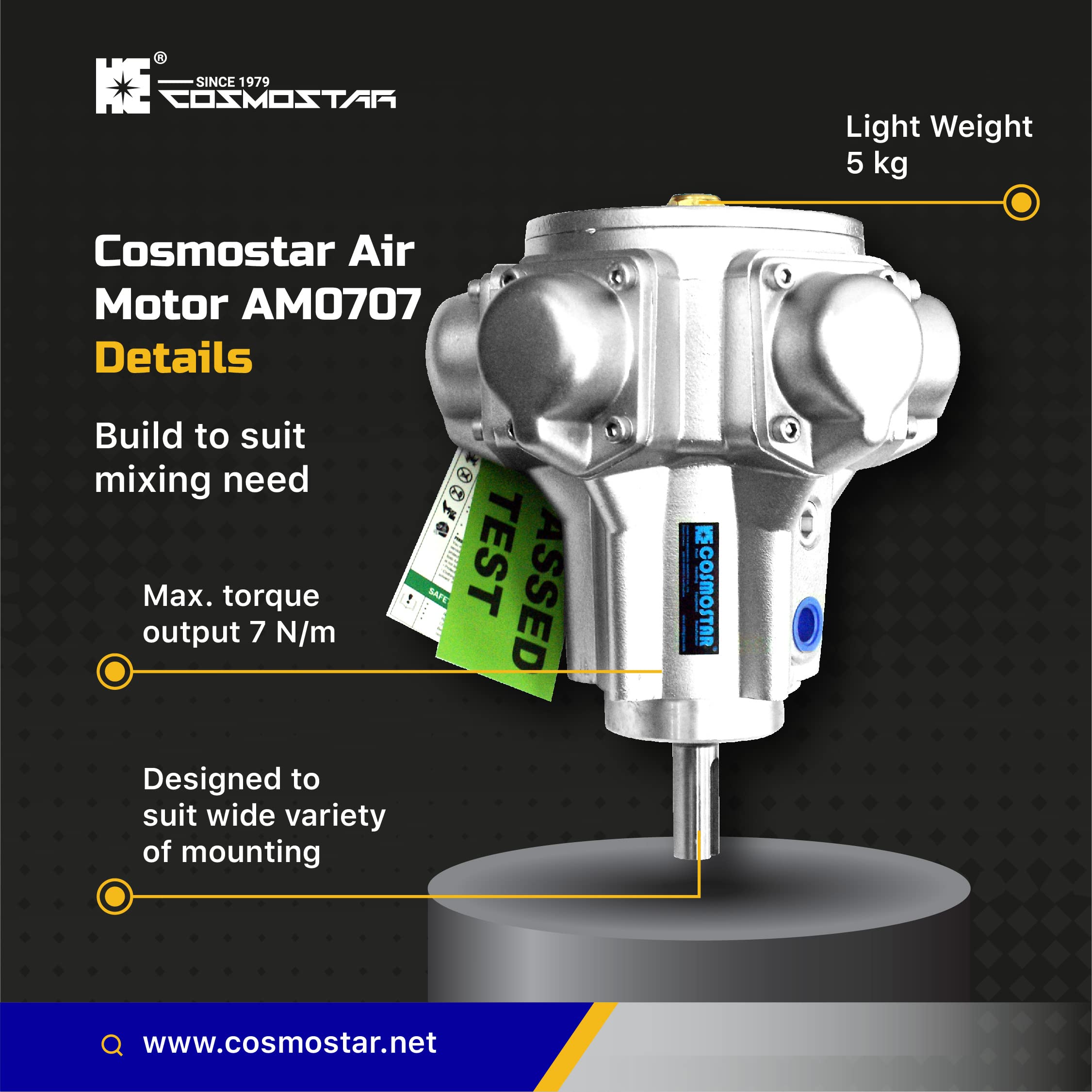 COSMOSTAR 55 Gallon Pneumatic Paint Mixer - 1/2 HP Air Agitator with 7 N.M Torque & Clamp Mount | Barrel Drum Mixer for Paint, Chemicals, Adhesives | Perfect for Industrial, Automotive & DIY Paint Mixing Projects