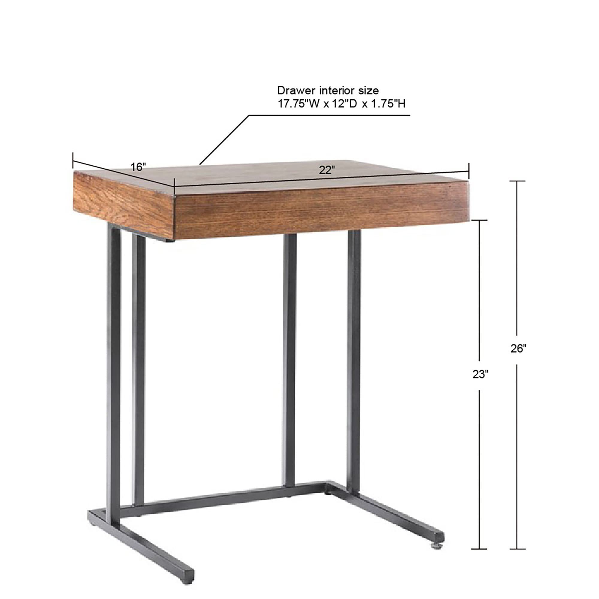 Madison Park Wynn Modern Wood & Metal Laptop Stand with Drawer - Accent Side Table for Home Office, Bedroom & Living Room - Perfect for Snacks, Books & Small Spaces