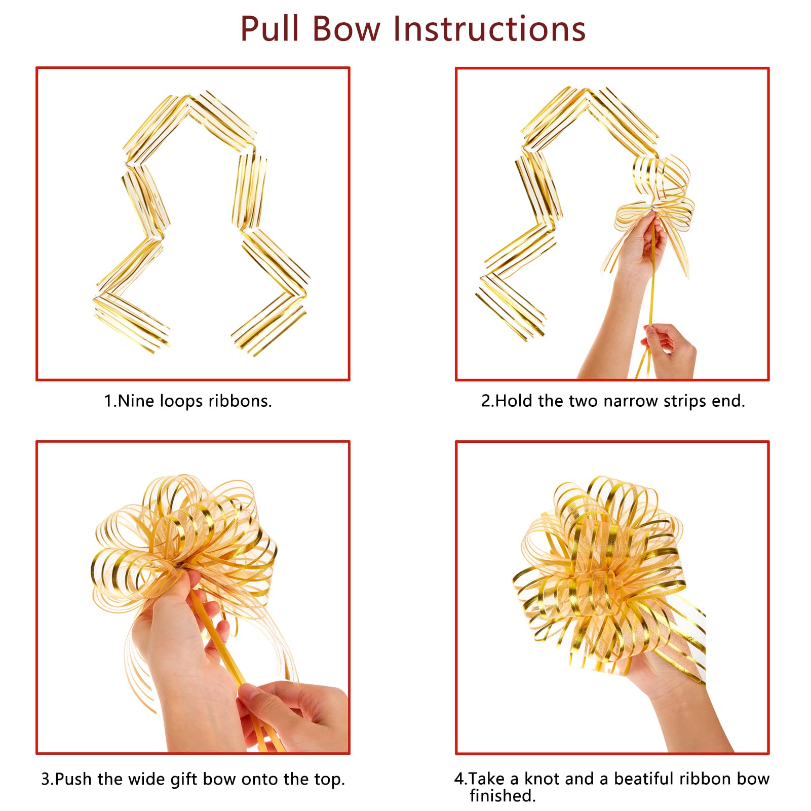 10 Pieces 6 Inch Yellow Organza Pull Bows for Gift Wrapping - Perfect for Birthday Presents, Christmas Gifts, Wedding Baskets & Party Decorations