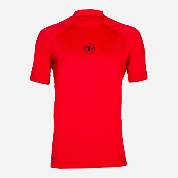 Aqua Lung Men's Slim Fit Short Sleeve Rashguard - UPF 50+ Sun Protection, Quick Dry Swim Shirt for Surfing, Swimming & Water Sports (Red)