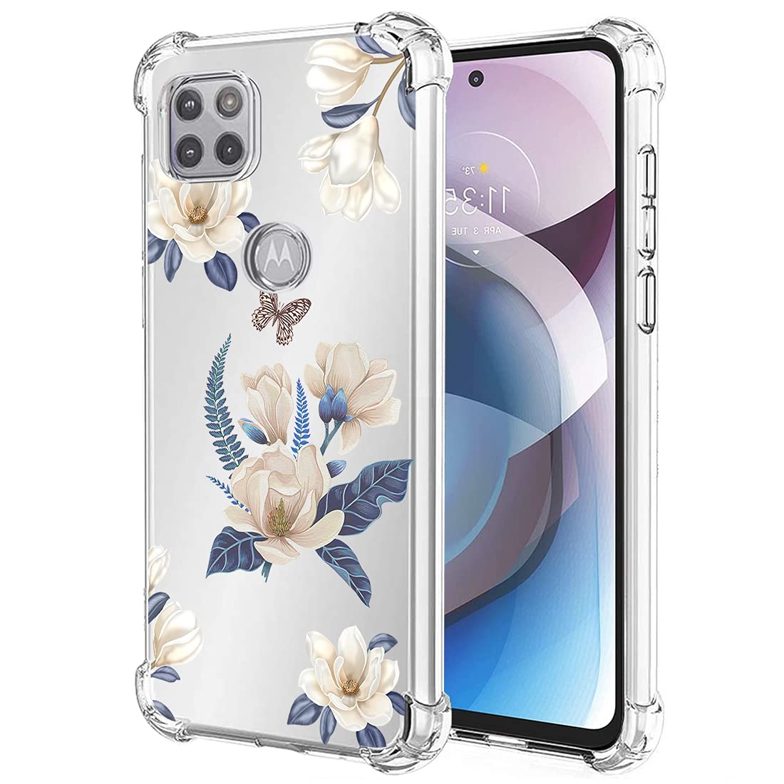 Shockproof Clear TPU Case for Motorola Moto One 5G Ace & Moto G 5G - Slim Flexible Protective Phone Cover with Floral Design (White Flower) | Perfect for Everyday Use, Travel & Outdoor Activities