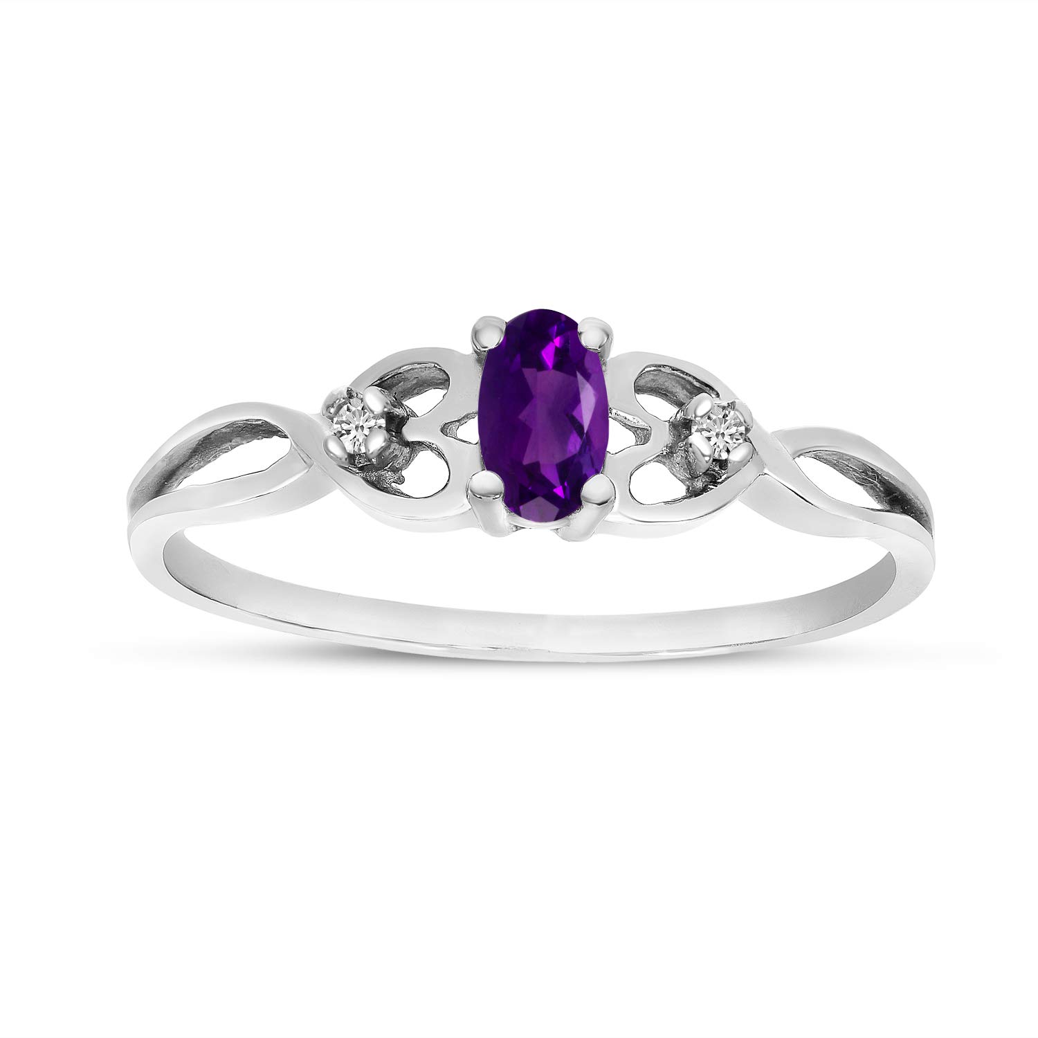 14K White Gold Oval Amethyst and Diamond Ring for Women - Elegant Purple Gemstone Engagement & Wedding Jewelry Gift for Her - Perfect for Valentine's Day, Anniversary or Special Occasions