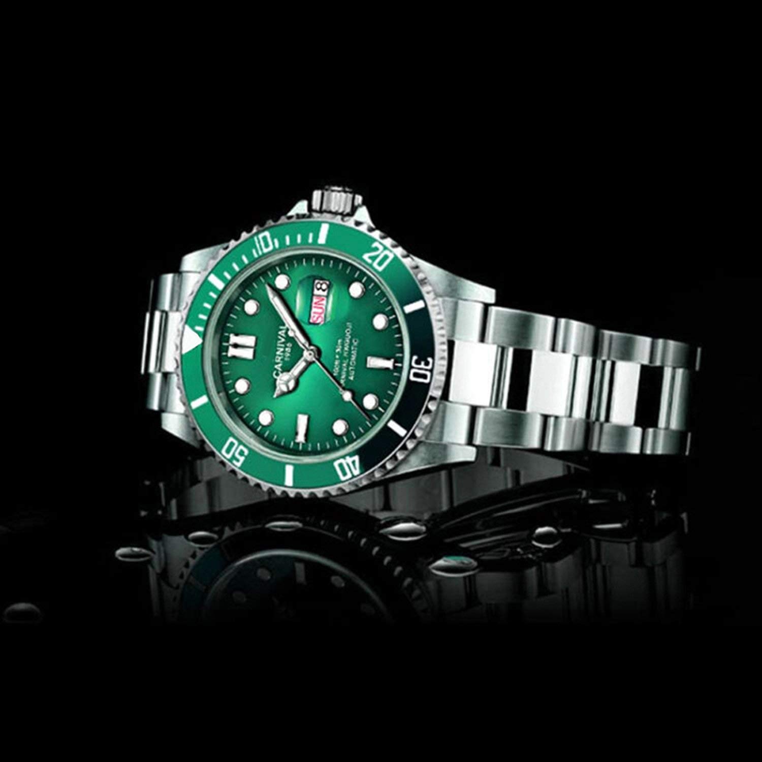 Carlien Men's Luxury Automatic GMT Diving Watch - Stainless Steel, Sapphire Glass, Luminous - Business, Sport & Outdoor Activities