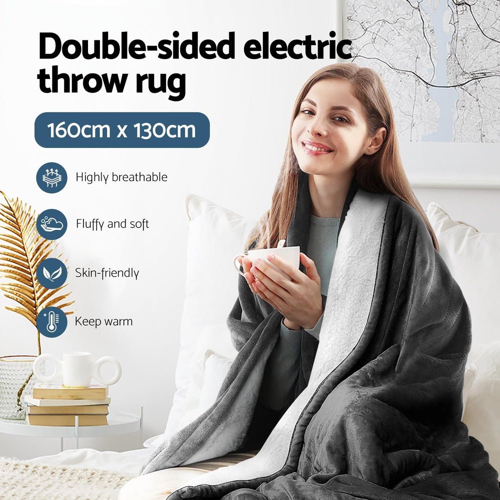 Electric Heated Throw Blanket - Washable Flannel Snuggle Rug for Winter - Cozy Grey Blanket for Sofa, Bed & Home Comfort