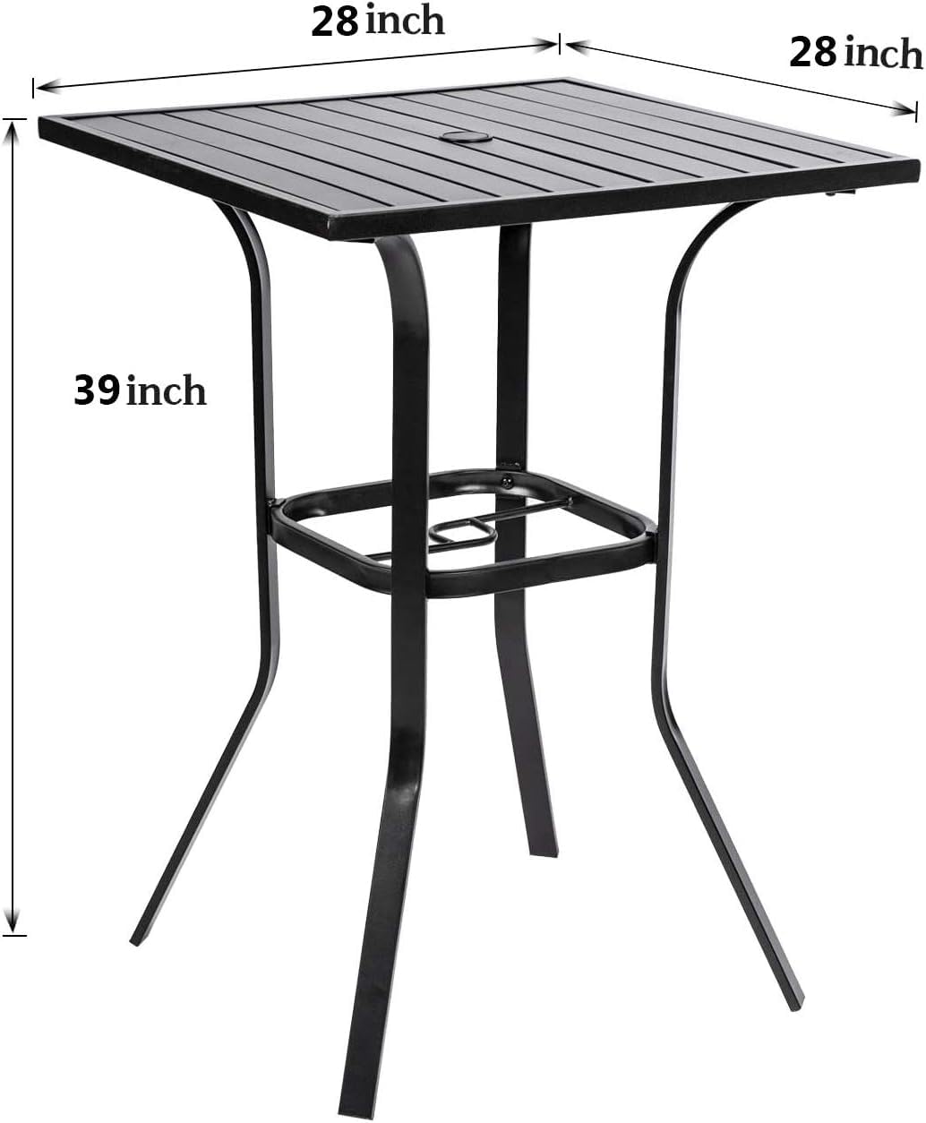 Black Metal Frame Outdoor Bar Table with Umbrella Hole - Patio Bistro Height Dining Table for Backyard, Deck & Poolside Gatherings