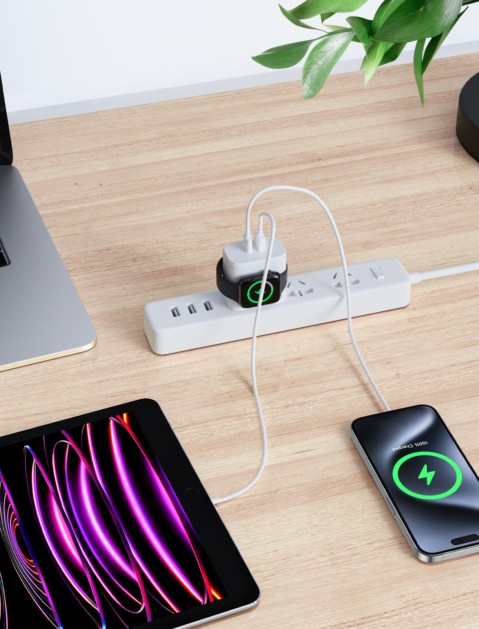 20W 3-in-1 Fast Charging Block with Built-in Apple Watch Charger - Dual USB-C Ports Wall Plug for iPhone 16/15/14/13/12 & Apple Watch Ultra/SE/Series 1-10 | Compact Travel Charger for Home, Office & Car Use