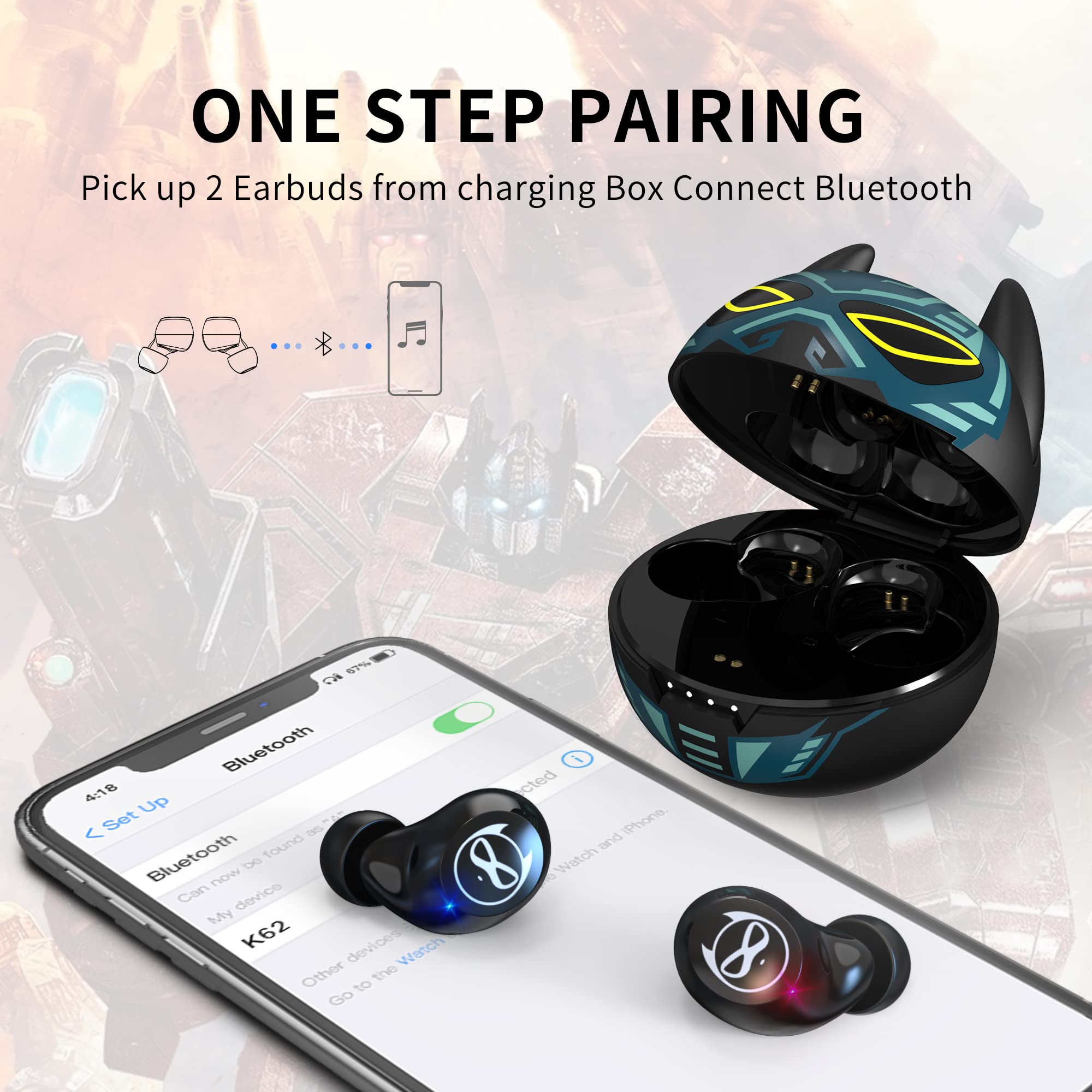 AMAFACE Wireless Bluetooth Earbuds with Charging Case - IPX5 Waterproof, Bass Sound, Touch Control, 36H Playtime for Running, Gym & Travel - Cool Design Sports Headphones with Built-in Mic