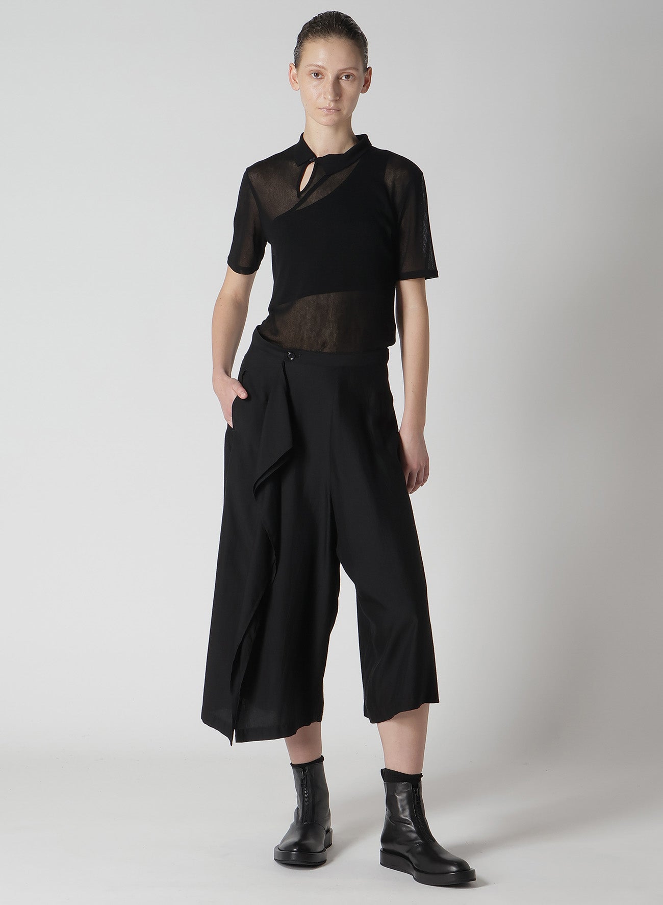 Cellulose Tulle Short Sleeve Diagonal T-Shirt - Breathable Summer Top for Women, Casual Wear & Beach Outfits