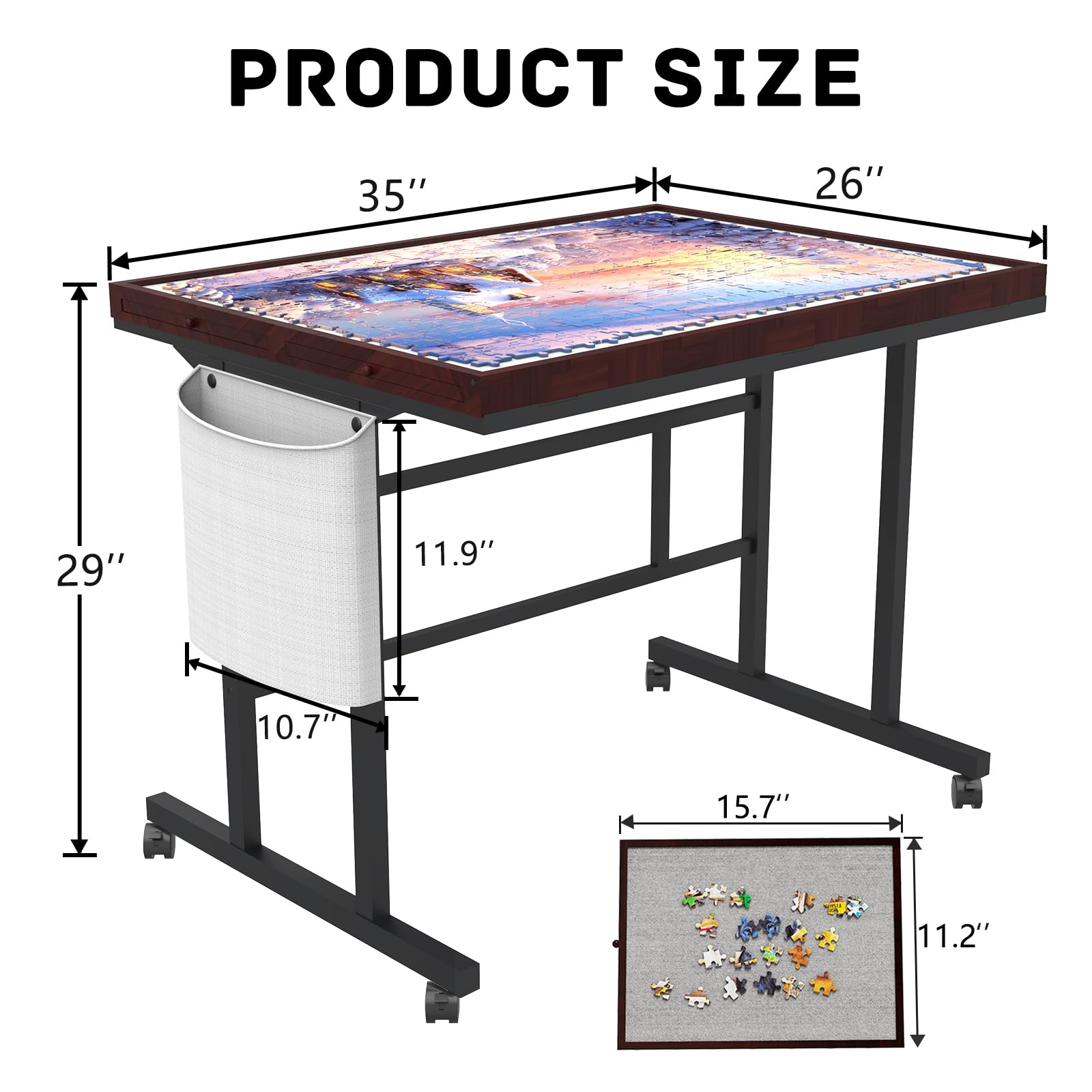 1500-Piece Jigsaw Puzzle Table with Adjustable Legs, Storage Pockets & Wheels - Premium Puzzle Board for Adults - Perfect for Family Game Nights, Home Decor & Relaxation Activities
