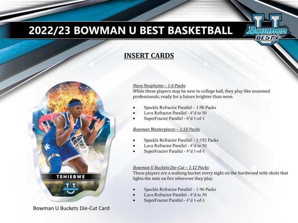 2022-2023 Bowman University's Best Basketball Hobby Box - 12 Packs (4 Cards Each) with 2 Autographs - Featuring Victor Wembanyama Rookie Cards - Perfect for Basketball Card Collectors and NBA Memorabilia Enthusiasts