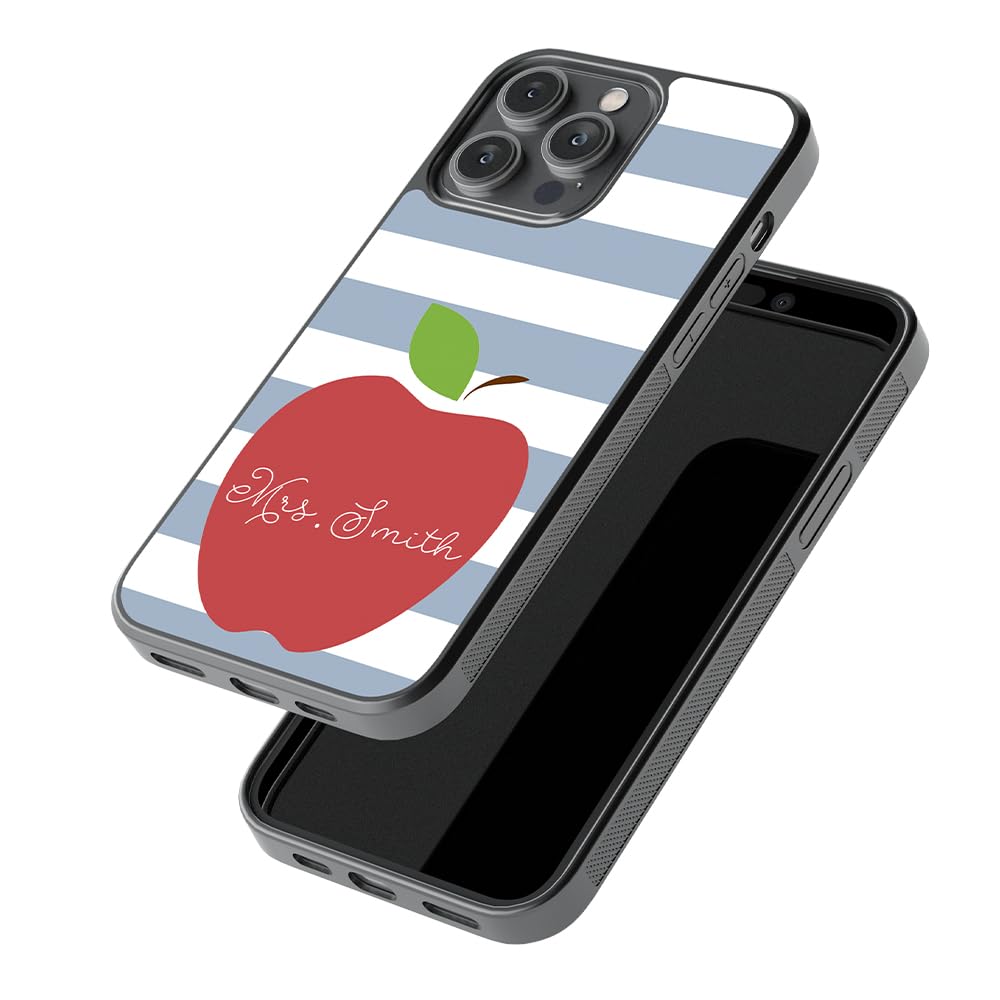 Custom Apple Teacher Appreciation Gift - Personalized Black Rubber Phone Case for iPhone 16/15/14/13/12 Pro Max & Plus Models - Durable Protection Case for Educators, School Staff - Perfect Teacher's Day Gift, End of Year Present & Back to School Accessory