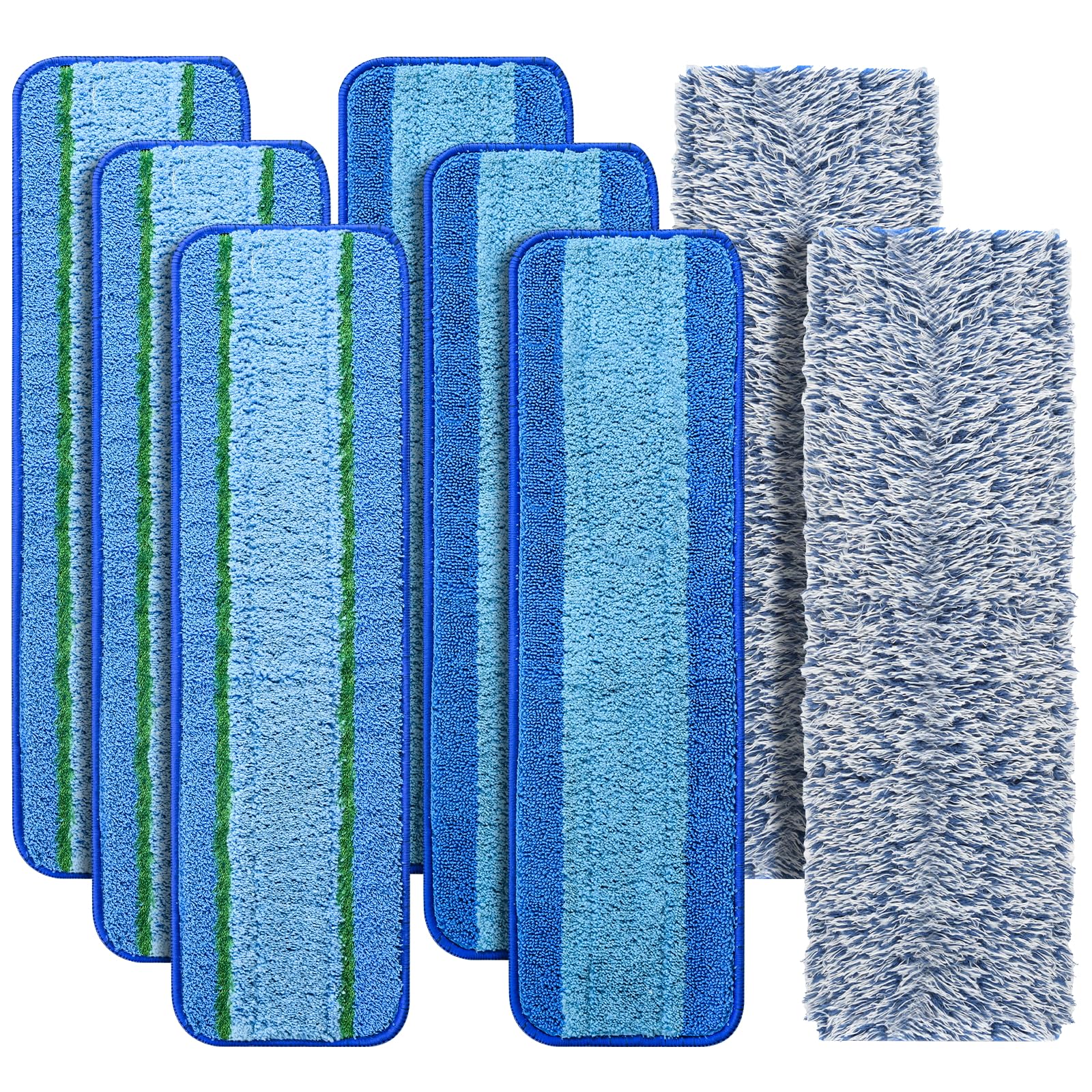 8 Pack Washable & Reusable Microfiber Mop Pads Replacement for Bona Mops - 3 Deep Clean, 3 Multi-Surface & 2 Dusting Pads for Hardwood Floors - Perfect for Daily Cleaning & Deep Scrubbing