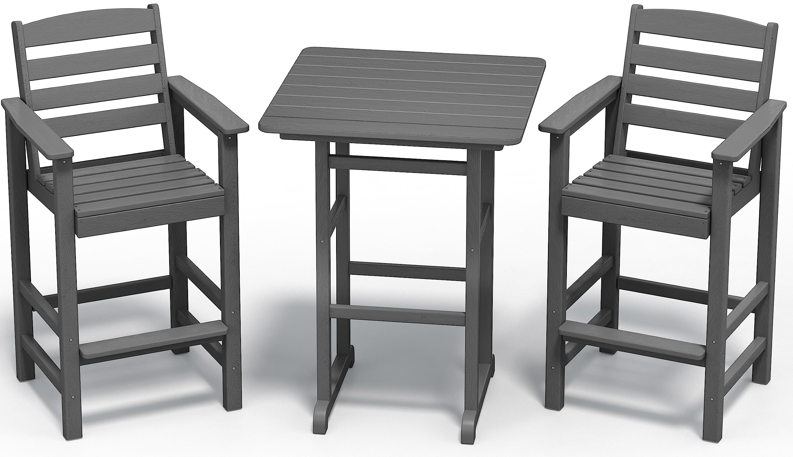 SERWALL 3-Piece Balcony Adirondack Chair and Table Set - 2 Bar Height Chairs with Bar Table, Outdoor Patio Furniture, Gray - Perfect for Small Spaces, Decks, and Balconies