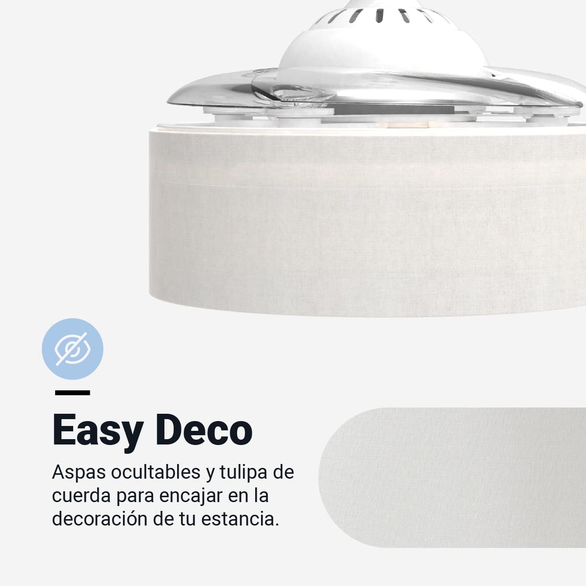 UNIVERSALBLUE | Ceiling Fan with Light and Retractable Blades | Fabric Shade | Quiet DC Motor Fan | 3 Light Types | 6 Speeds | Perfect for Living Room, Bedroom, and Office Cooling