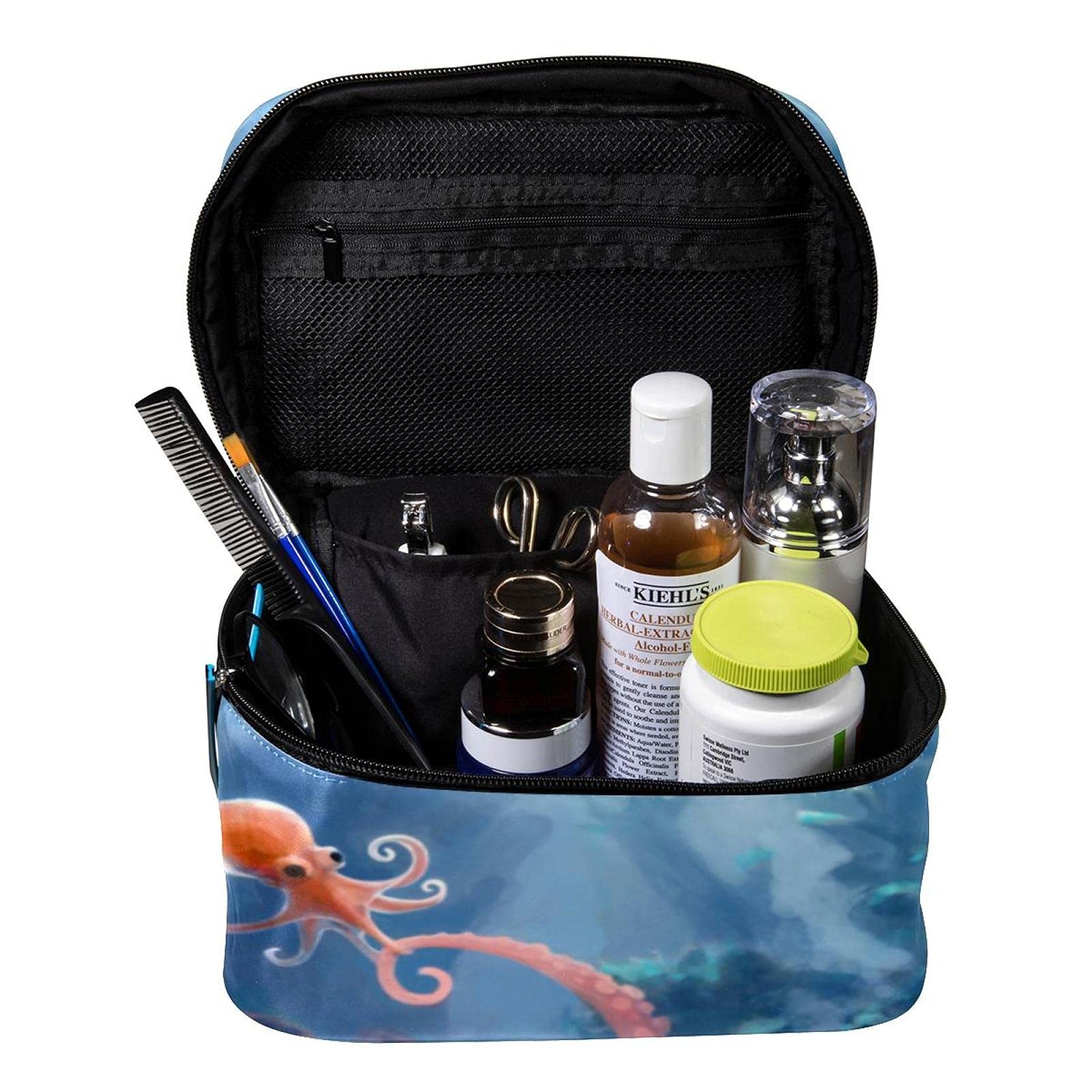Waterproof Octopus Print Travel Makeup Bag - Large Cosmetic Organizer with Zipper for Women & Girls - Perfect for Beach Trips, Swimming & Vacation Essentials Storage