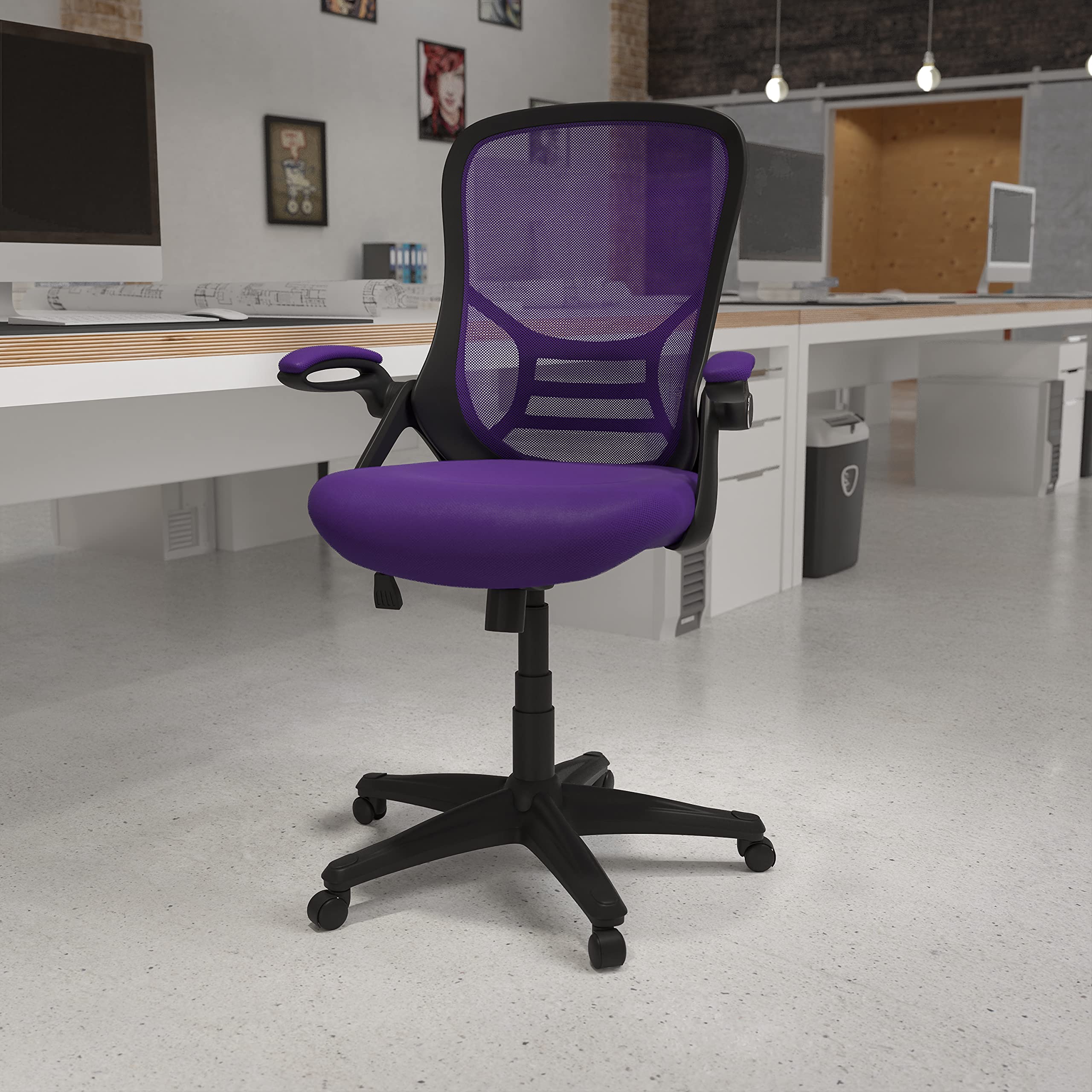 Ergonomic High Back Purple Mesh Office Chair with Black Frame & Flip-Up Arms - Perfect for Home Office, Gaming & Workspace Comfort
