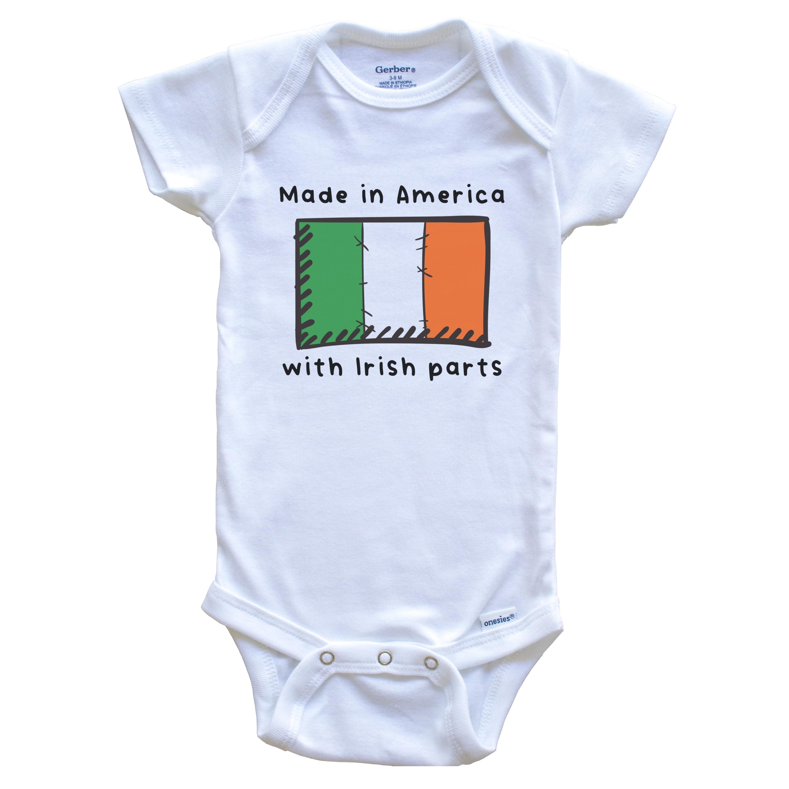 American-Made Irish Flag One-Piece Baby Bodysuit | Soft Cotton Infant Bodysuit with Ireland National Symbol | Perfect for St. Patrick's Day, Irish Heritage Celebrations & Family Photos