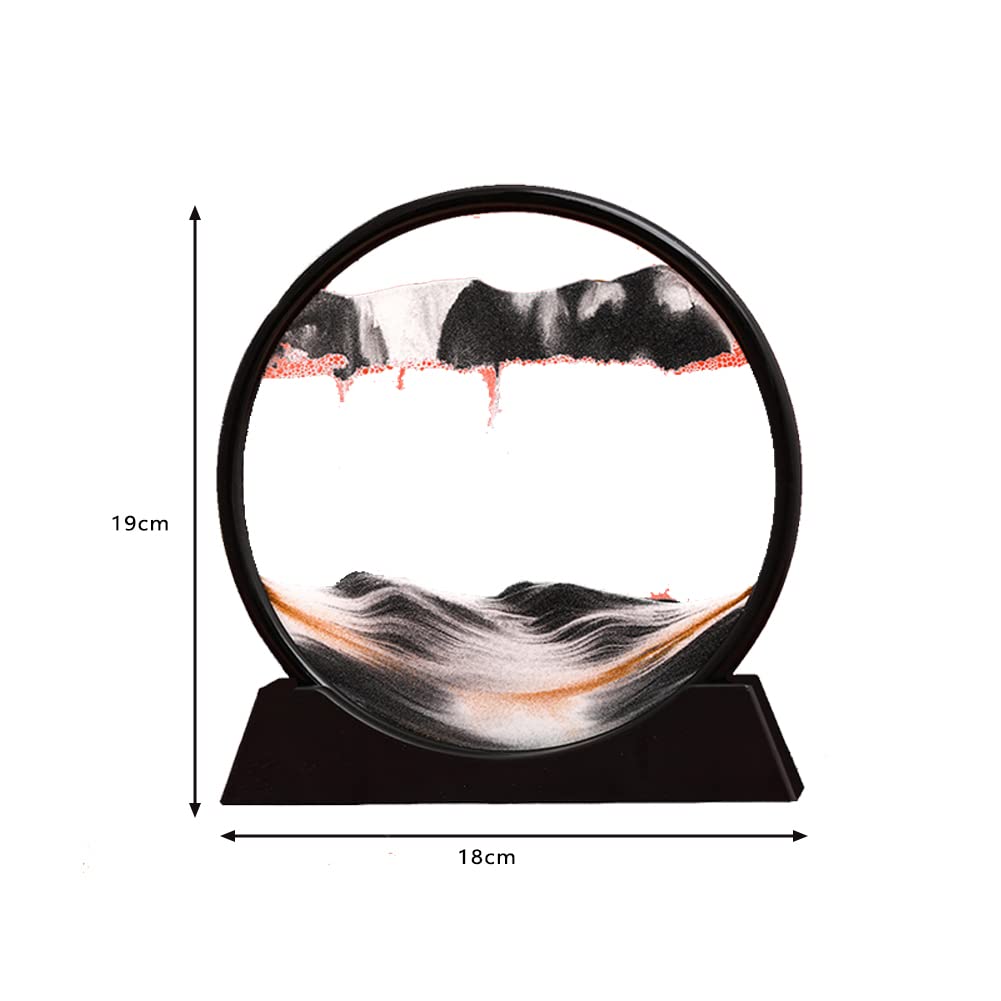 3D Dynamic Sand Art Liquid Motion - Moving Sand Art Picture in Round Glass Frame, Deep Sea Sandscape Motion Display for Home & Office Decoration - Flowing Sand Art Toy for Adults & Kids (Black) | Perfect for Stress Relief, Meditation & Desktop Decor