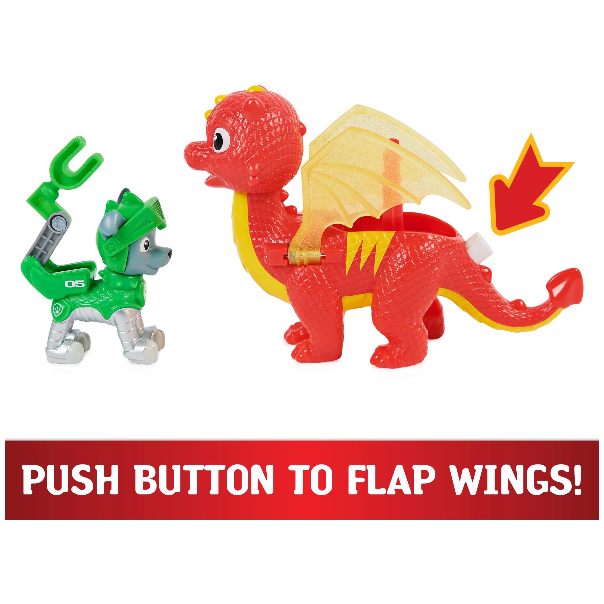 **Paw Patrol Rescue Knights Rocky & Dragon Flame Action Figures Toy Set - Kids Toys for Boys & Girls Ages 3+ | Pretend Play, Birthday Gift, Collectible**