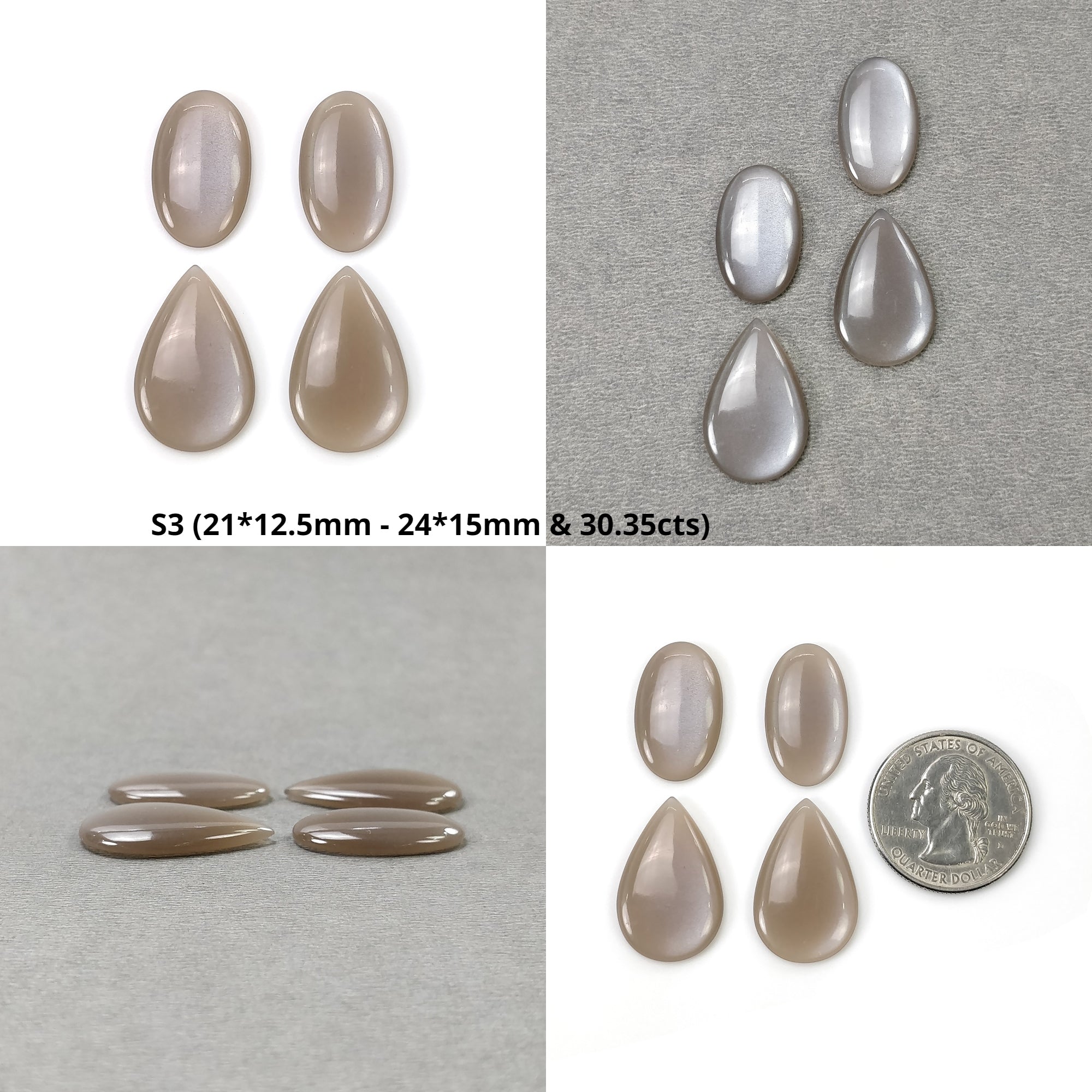 Natural Brown Moonstone Gemstone Cabochon - Untreated, Unheated Oval & Pear Cushion Shape (3pcs or 4pcs) for Jewelry Making, Wire Wrapping & Healing Crystal Collection