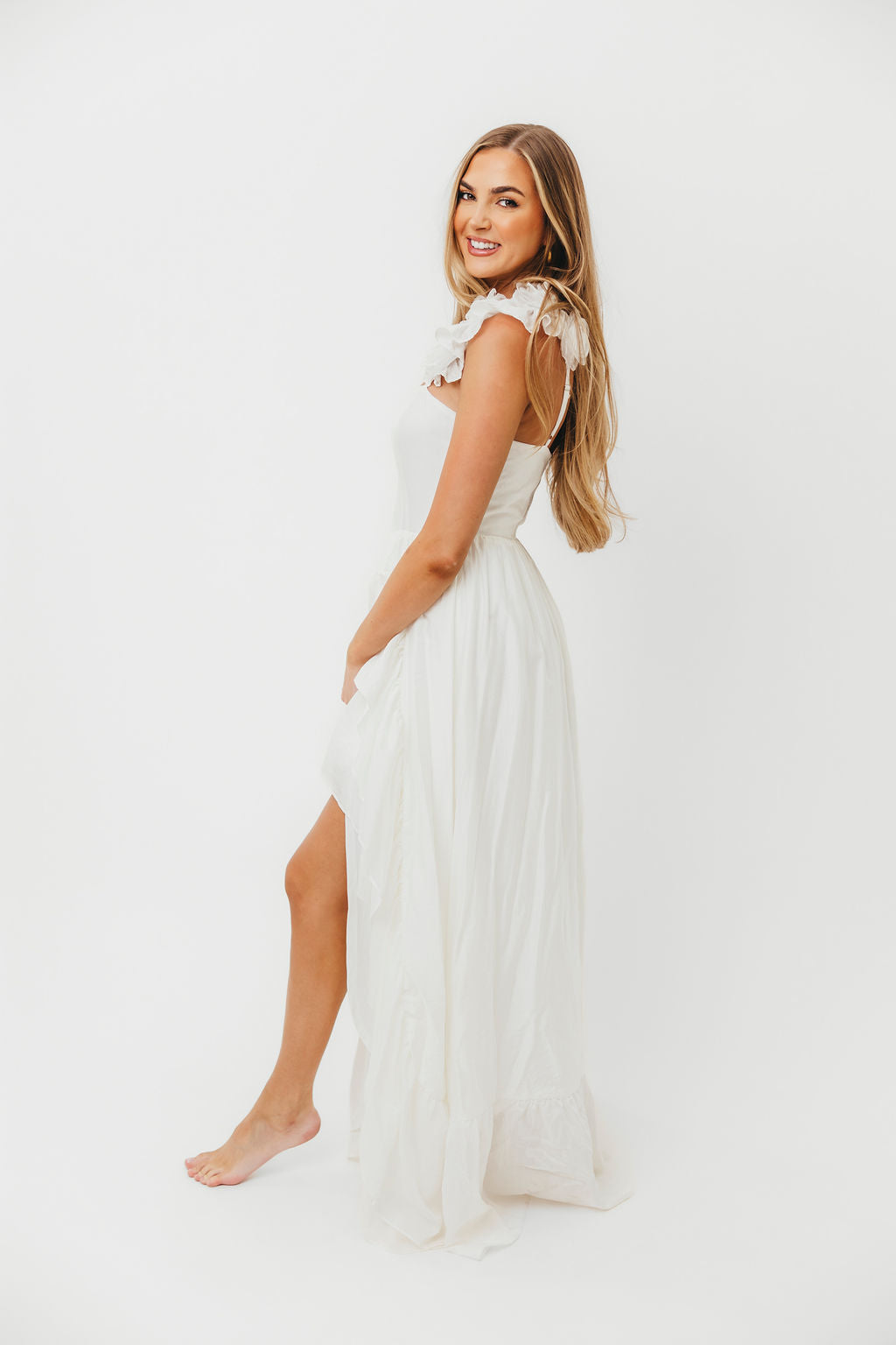 Noelle High Slit Maxi Dress - Elegant White Long Evening Gown for Women | Perfect for Weddings, Parties & Special Occasions