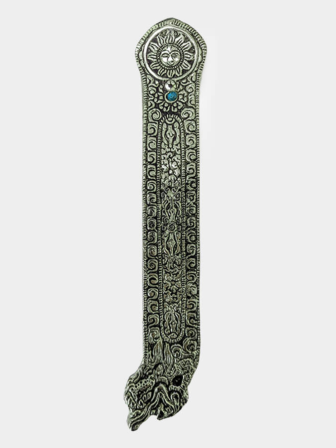 Namaste Metal Embossed Incense Holder with Stone Sun Design - Perfect for Yoga, Meditation & Spiritual Decor
