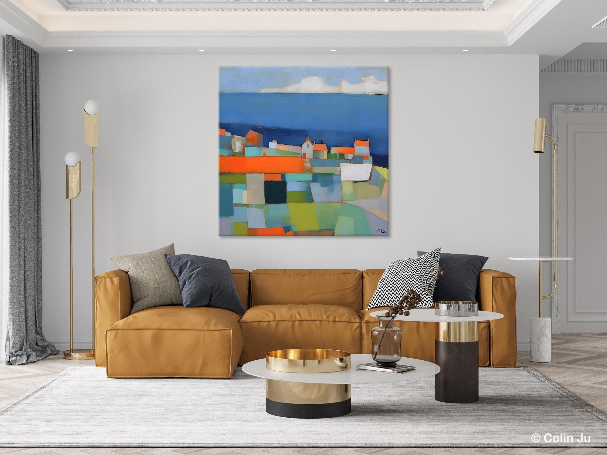Original Abstract Landscape Canvas Paintings - Modern Acrylic Wall Art for Living Room Decor | Handmade Home Office & Bedroom Wall Decor