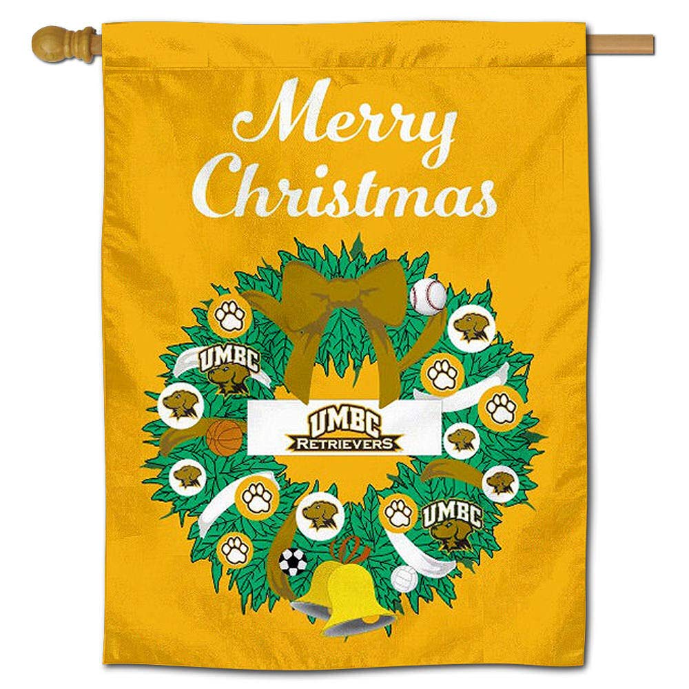 UMBC Retrievers Happy Holidays Christmas Banner Flag - Team Spirit Decoration for Home, Office, and Gameday Festivities