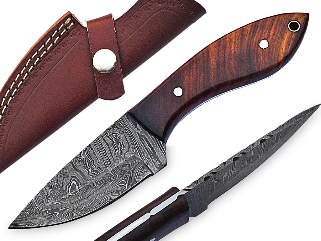 8 Inch Custom Handmade Damascus Steel Fixed Blade Knife with Sheath - Hunting, Skinning, EDC & Outdoor Survival Knife - Perfect for Camping, Bushcraft & Tactical Use (Brown)