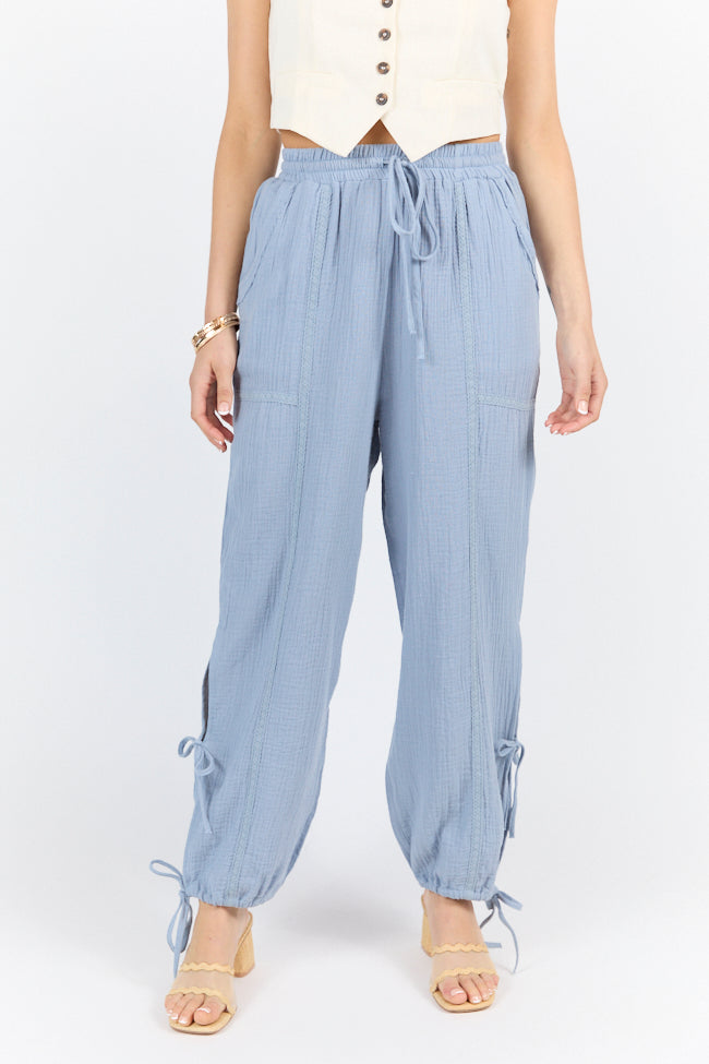 Sky High Blue Gauze Harem Pull On Pants - Comfortable Loose Fit Yoga Pants for Women - Perfect for Yoga, Meditation, and Lounge Wear